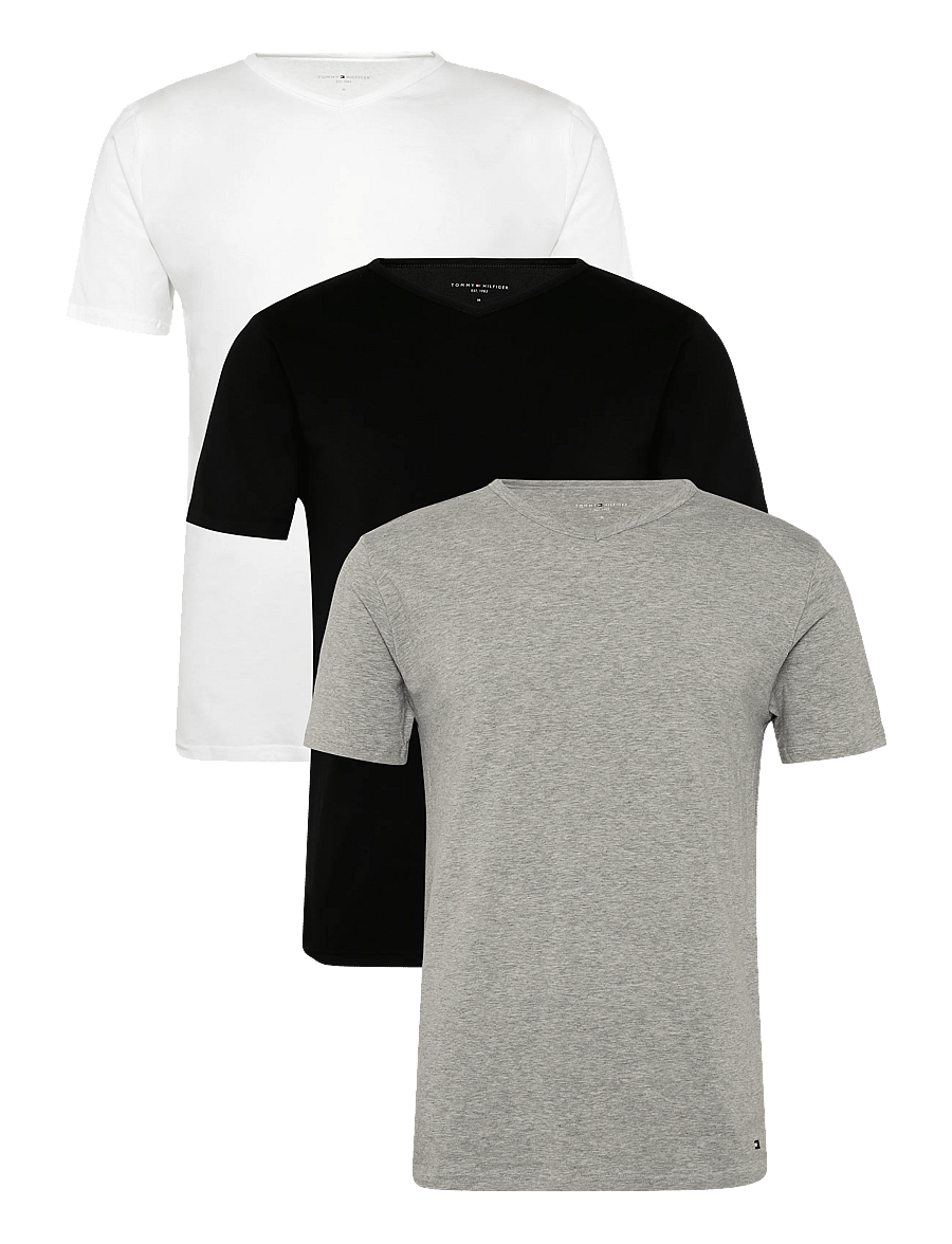 Tommy Hilfiger - STRETCH VN TEE SS 3PACK - pyjama tops - black white grey heather - 0