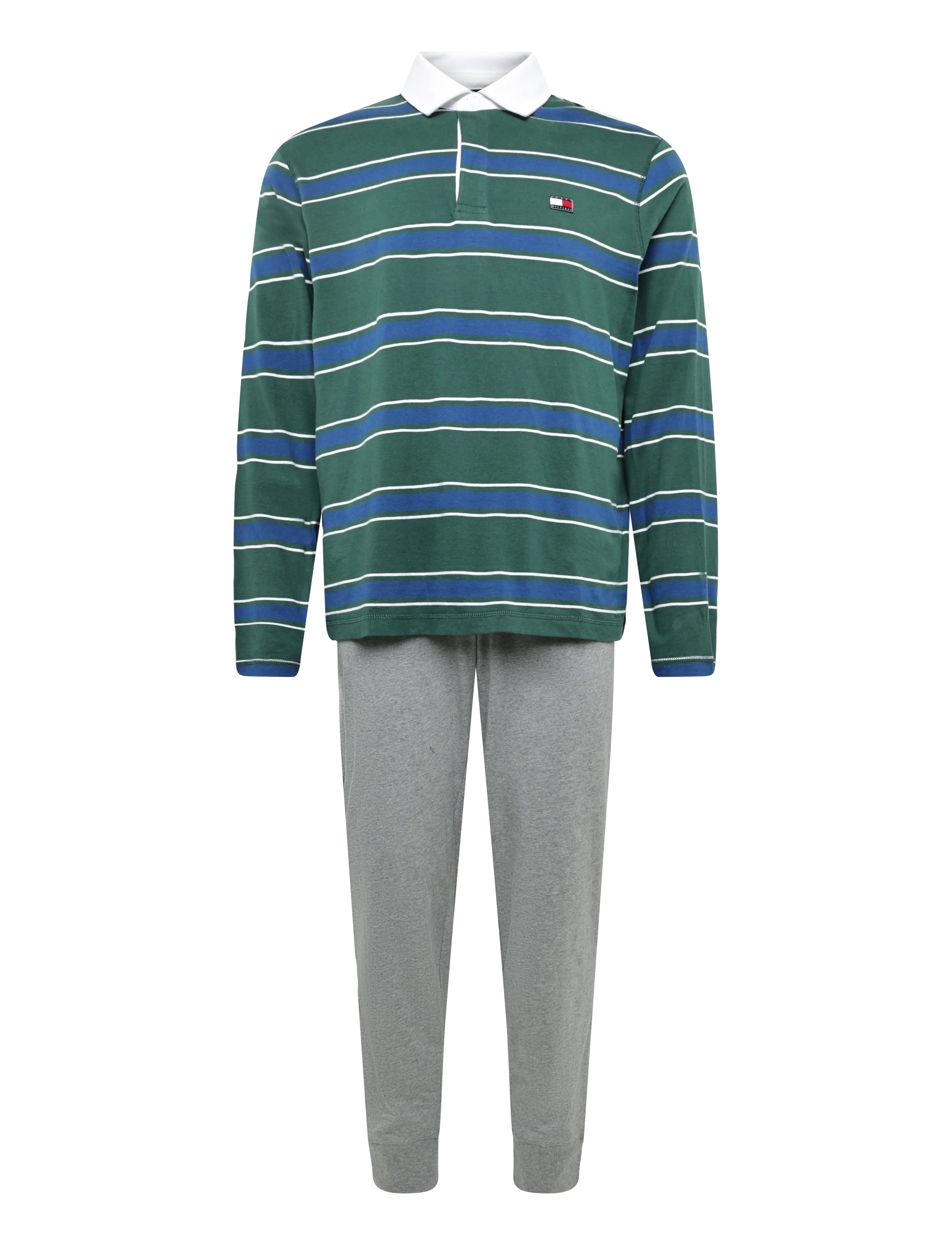 Tommy Hilfiger LS RUGBY PJ SET - Pyjama sets - GREEN YD STRIPE MID GREY HEATHER / green