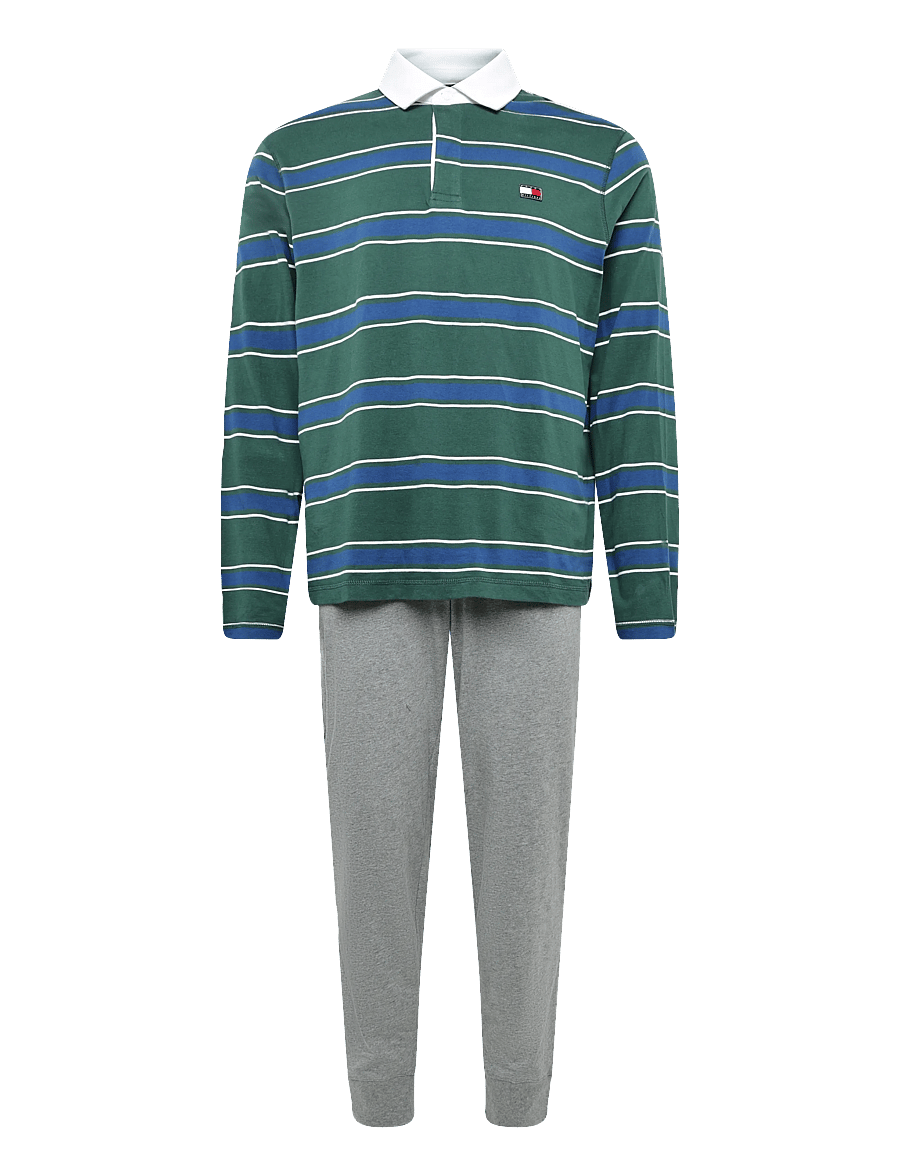 Tommy Hilfiger - LS RUGBY PJ SET - pyjama sets - green yd stripe mid grey heather - 1
