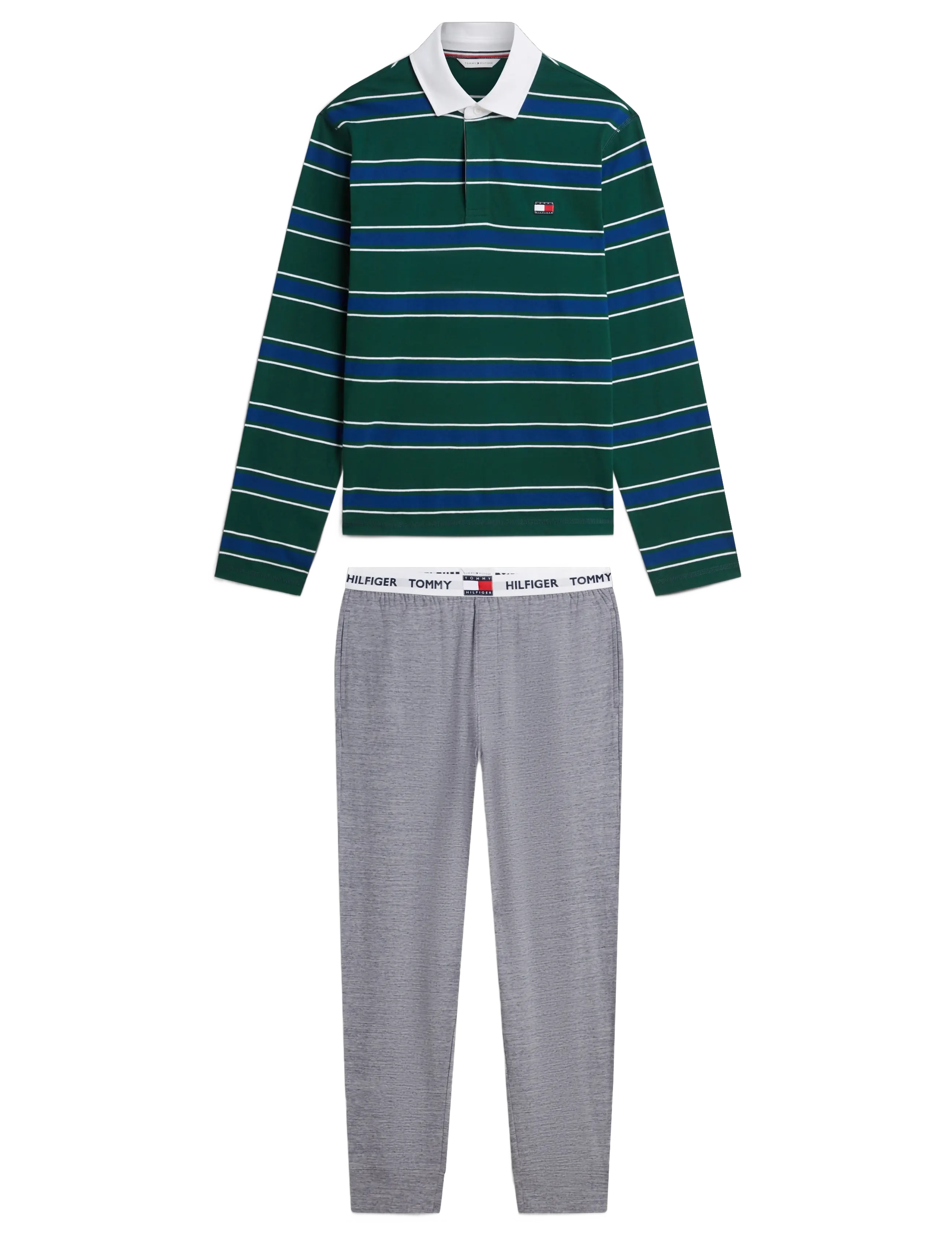 Tommy Hilfiger - LS RUGBY PJ SET - pidžaamakomplektid - green yd stripe mid grey heather - 1