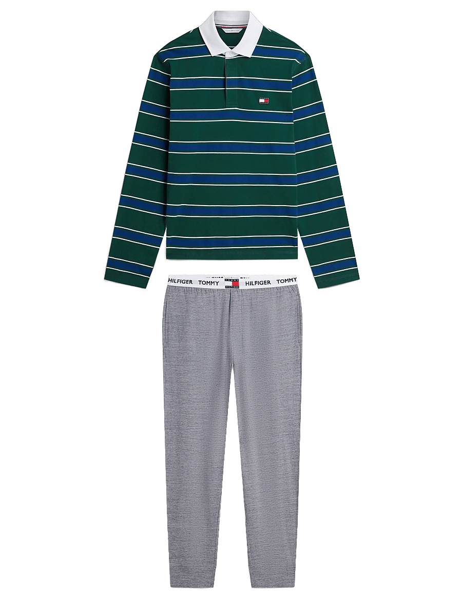 Tommy Hilfiger - LS RUGBY PJ SET - pidžaamakomplektid - green yd stripe mid grey heather - 1