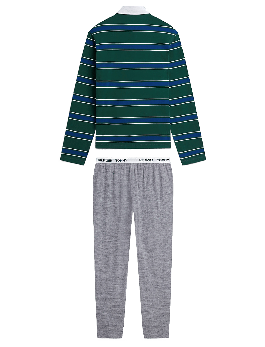 Tommy Hilfiger - LS RUGBY PJ SET - pidžaamakomplektid - green yd stripe mid grey heather - 2
