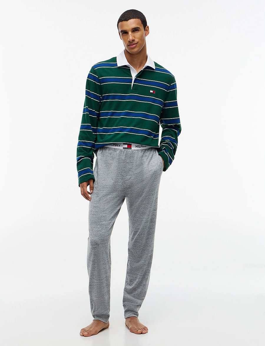Tommy Hilfiger - LS RUGBY PJ SET - pidžaamakomplektid - green yd stripe mid grey heather - 0