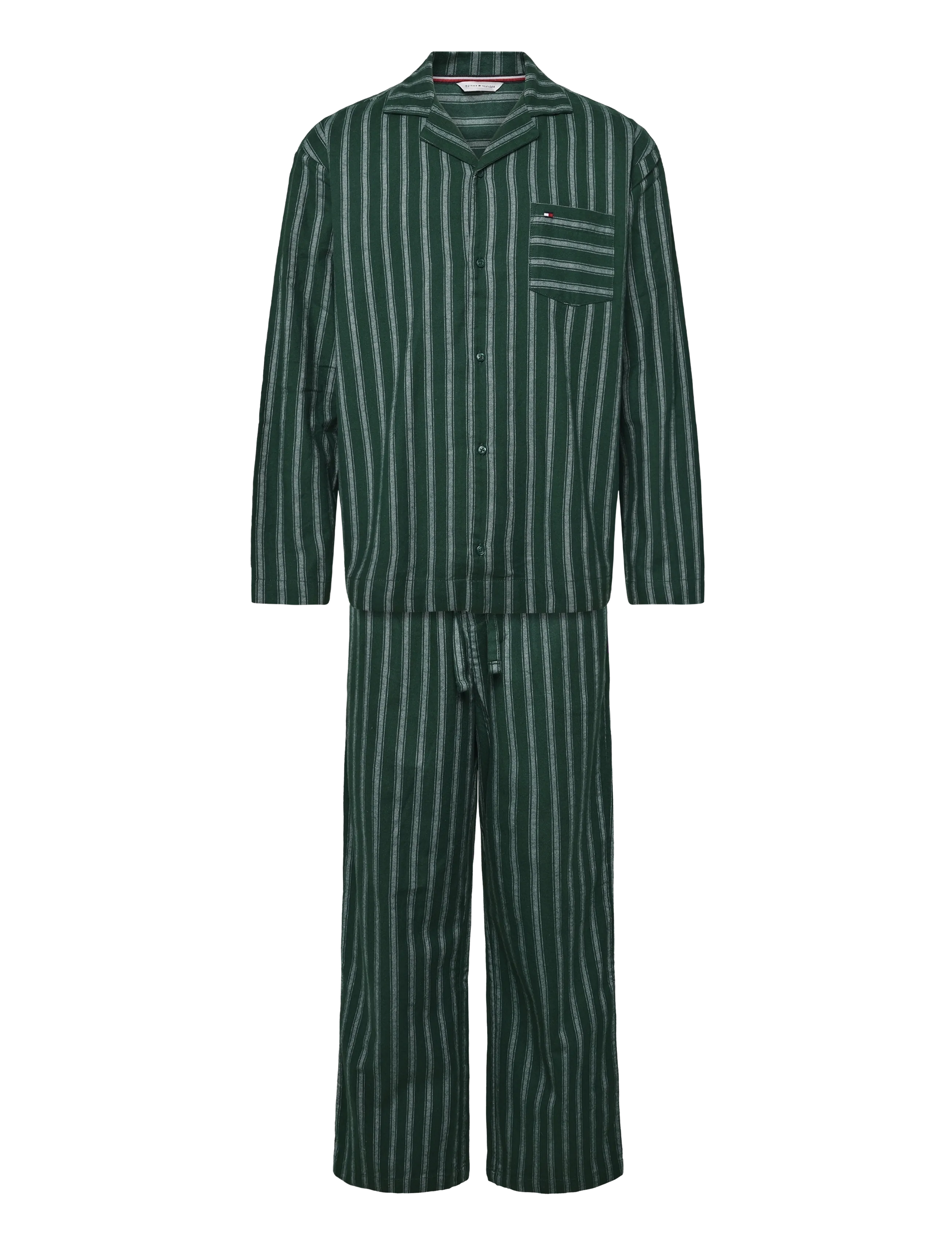 Tommy Hilfiger FLANNEL PJ SETSHIRT - Pyjama sets - ORNAMENTAL GREEN PJ STRIPE / green