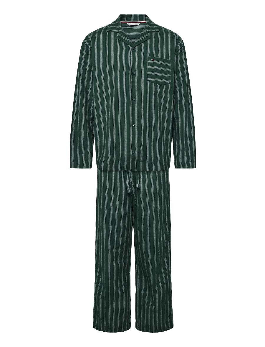 Tommy Hilfiger - FLANNEL PJ SETSHIRT - pyjama sets - ornamental green pj stripe - 1
