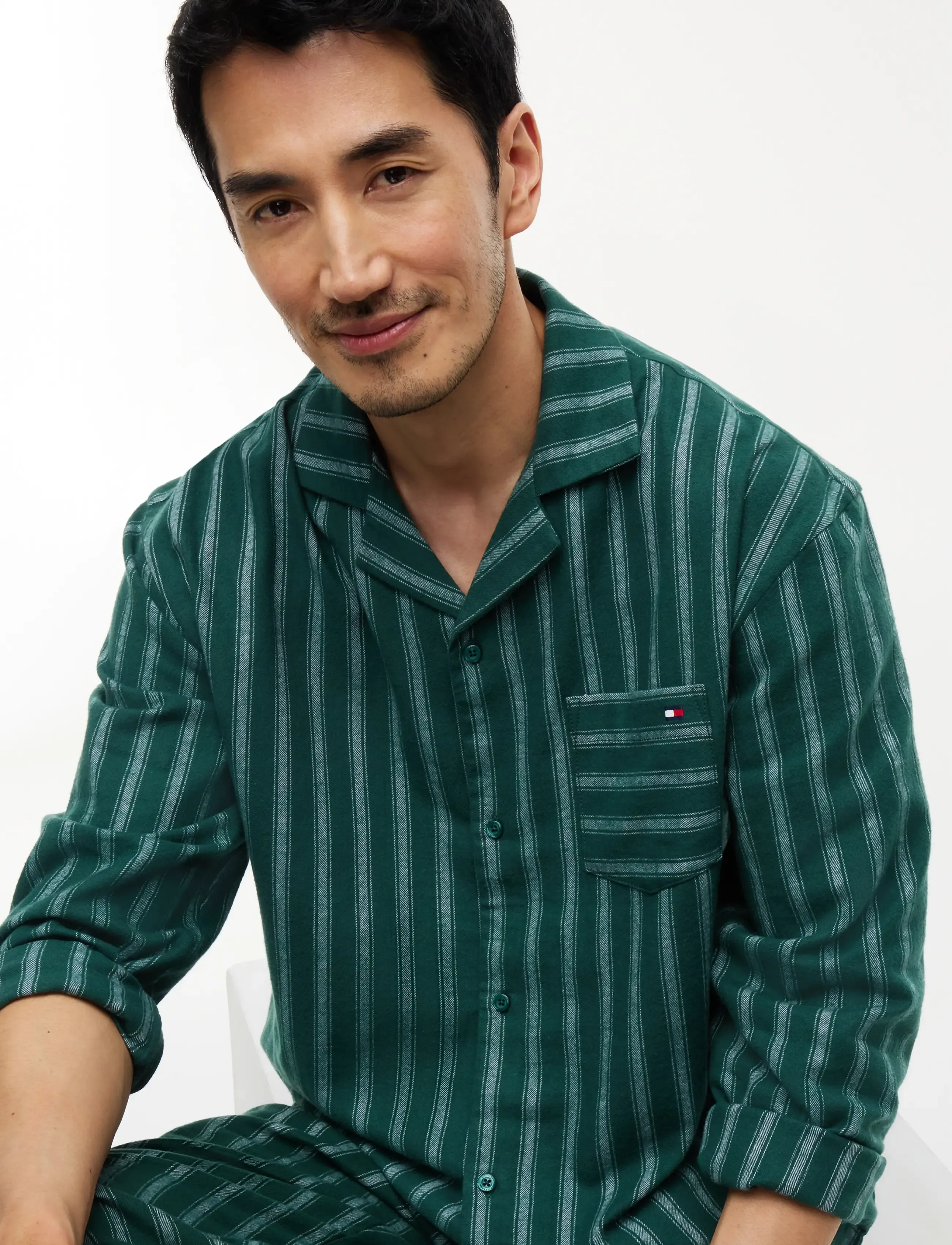 Tommy Hilfiger - FLANNEL PJ SETSHIRT - pyjama sets - ornamental green pj stripe - 0