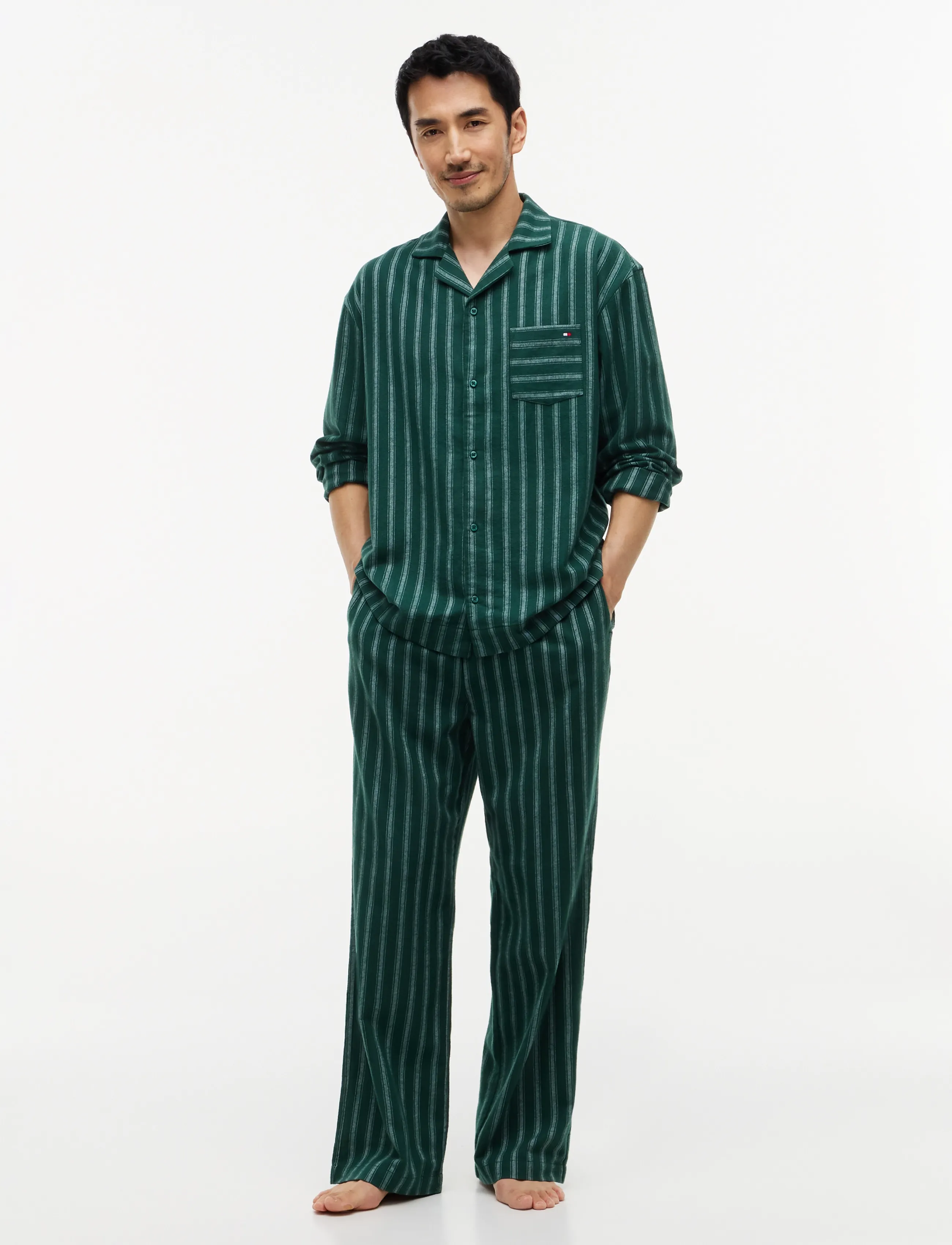 Tommy Hilfiger - FLANNEL PJ SETSHIRT - pyjama sets - ornamental green pj stripe - 5