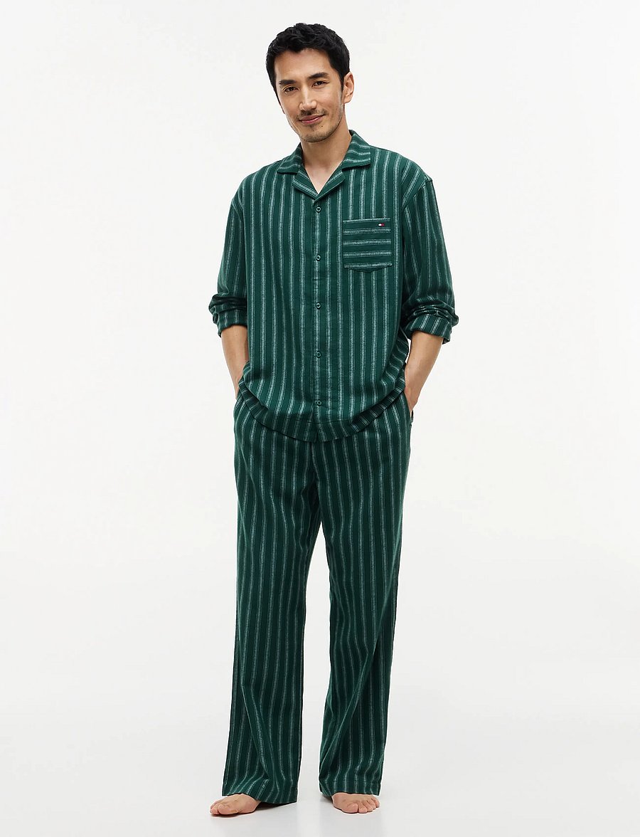 Tommy Hilfiger - FLANNEL PJ SETSHIRT - pyjama sets - ornamental green pj stripe - 5