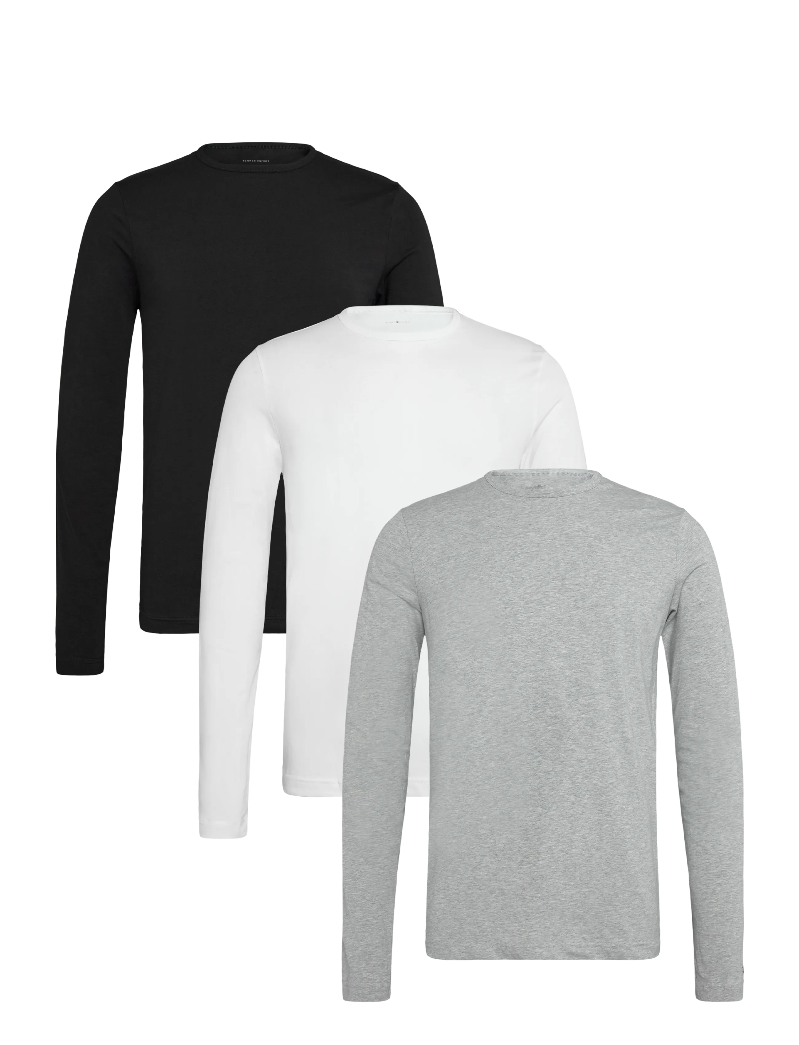 Tommy Hilfiger 3P LS Tee - Pyjamasöverdelar - BLACK WHITE GREY HEATHER / black