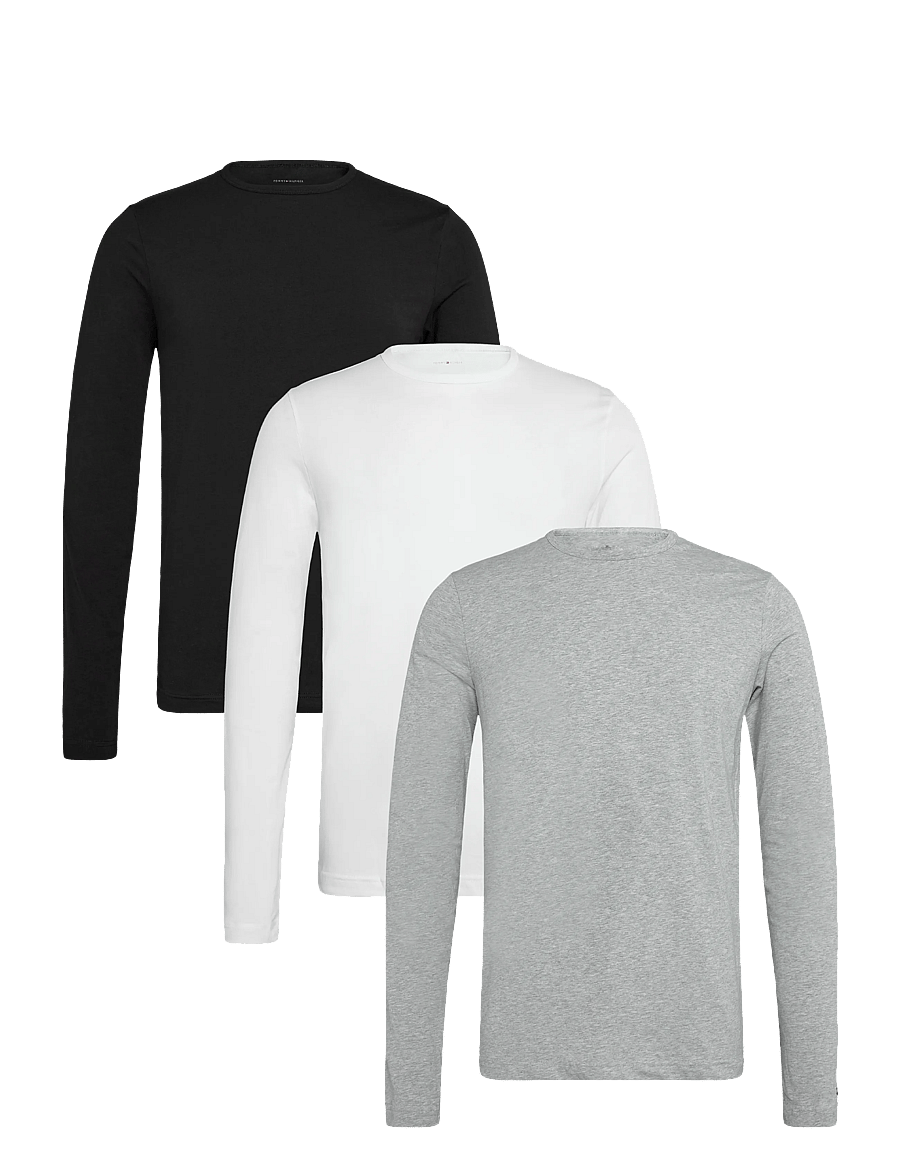 Tommy Hilfiger - 3P LS Tee - pyjamasöverdelar - black white grey heather - 0