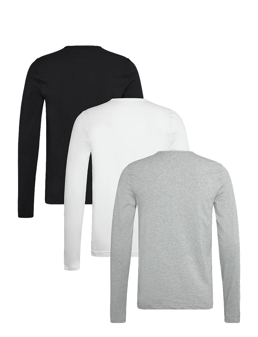 Tommy Hilfiger - 3P LS Tee - pyjamasöverdelar - black white grey heather - 1