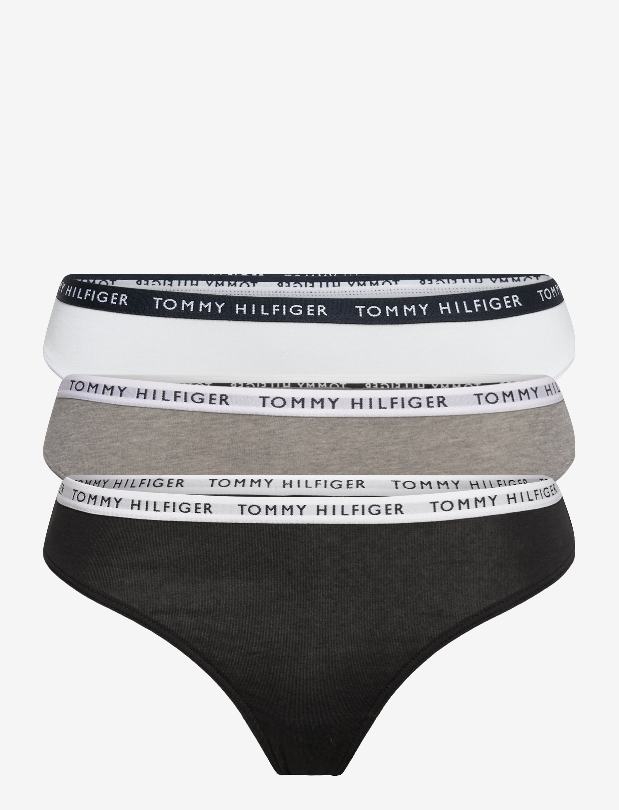 Tommy Hilfiger 3P THONG - Ondergoed - MEDIUM GREY HTR/WHITE/BLACK / multi