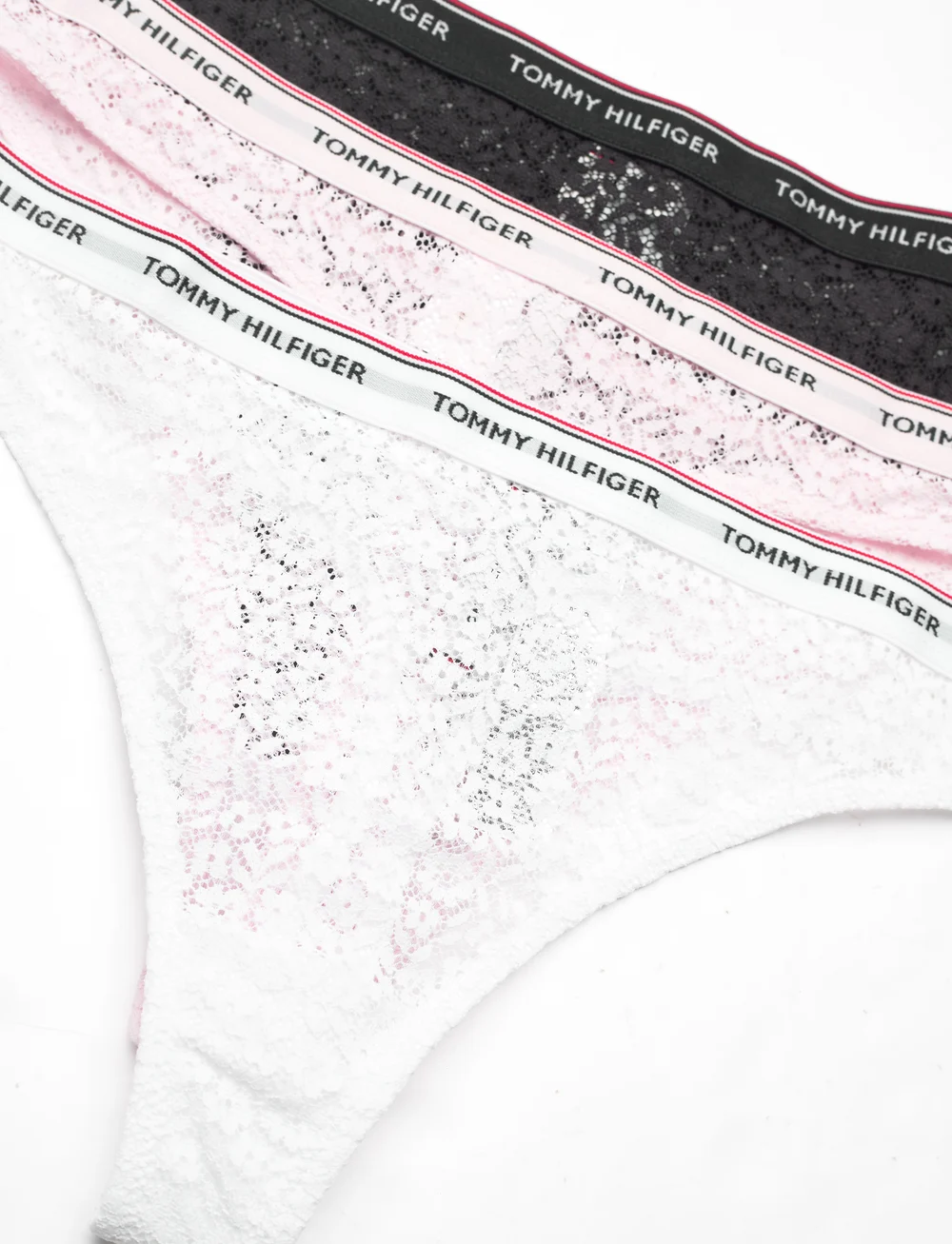 Tommy Hilfiger - 3 PACK THONG LACE - stringid - black white light pink - 2