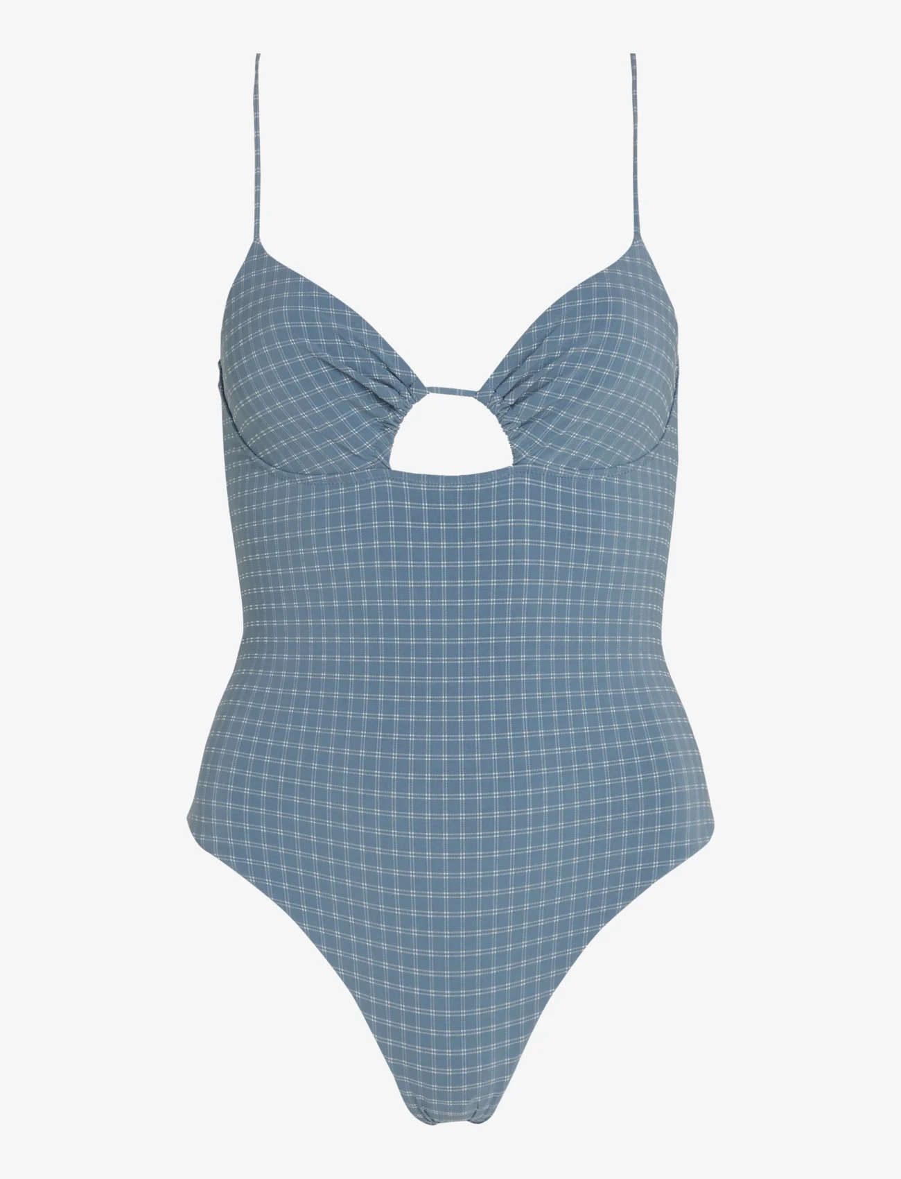 Tommy Hilfiger - CUT OUT ONE PIECE - badeanzüge - linear grid check blue coal/ ivory - 0