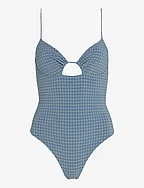 CUT OUT ONE PIECE - LINEAR GRID CHECK BLUE COAL/ IVORY