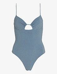Tommy Hilfiger - CUT OUT ONE PIECE - swimsuits - linear grid check blue coal/ ivory - 0