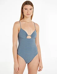 Tommy Hilfiger - CUT OUT ONE PIECE - swimsuits - linear grid check blue coal/ ivory - 1
