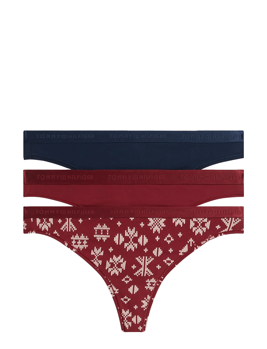 Tommy Hilfiger - 3 PACK THONG (EXT. SIZES) - stringtrusser - d blue fairisle rouge - 1