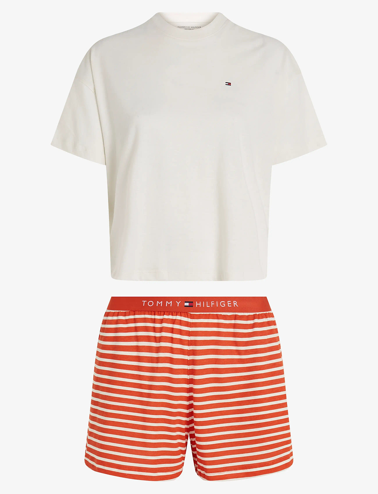 Tommy Hilfiger - SS PRT PJ SHORT SET (EXT. SIZE) - pyjamas - ivory silk/breton brilliant orange - 0