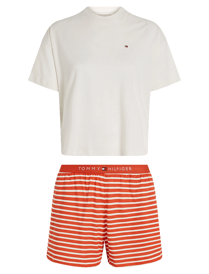 Tommy Hilfiger - SS PRT PJ SHORT SET (EXT. SIZE) - pyjamas - ivory silk/breton brilliant orange - 0