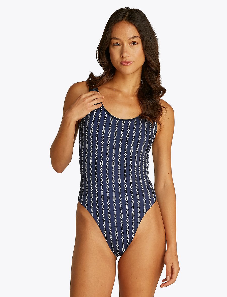 Tommy Hilfiger - ONE PIECE PRINT (EXT) - badedragter - flag chain dark night navy - 0