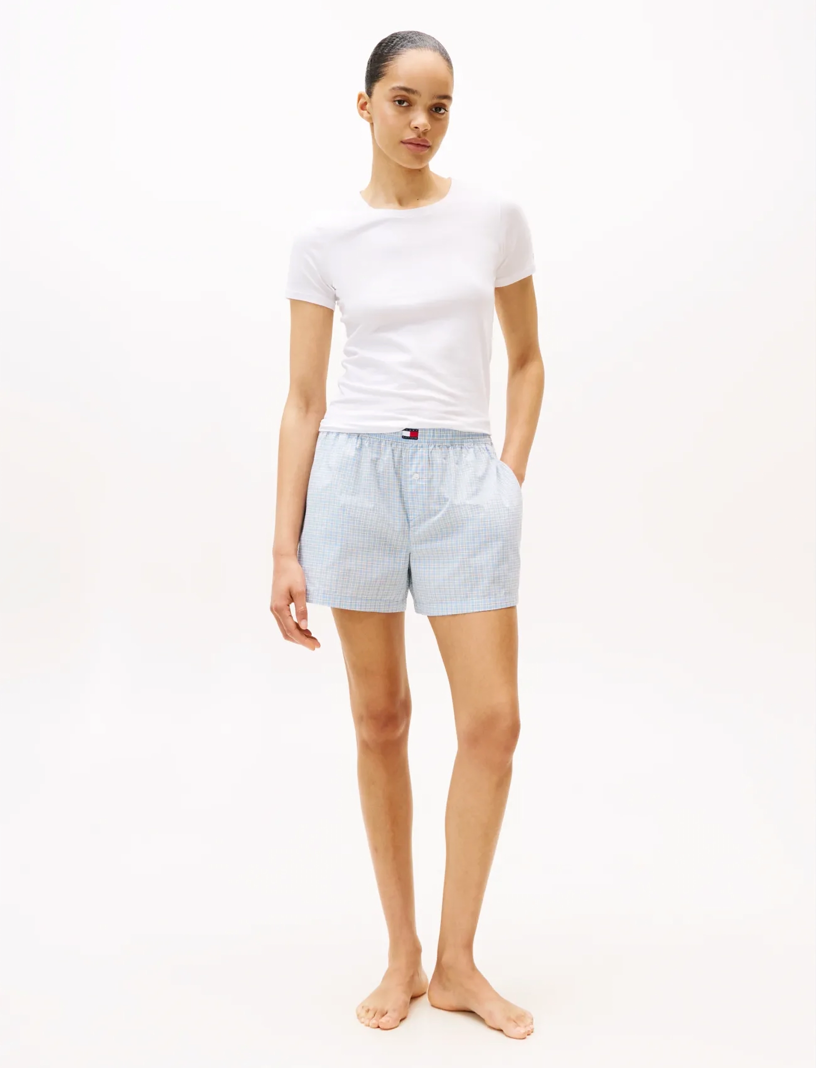 Tommy Hilfiger PLAID PRT POPLIN SHORTS - Strumpfhosen - MINI PLAID CLOUDY BLUE / blue