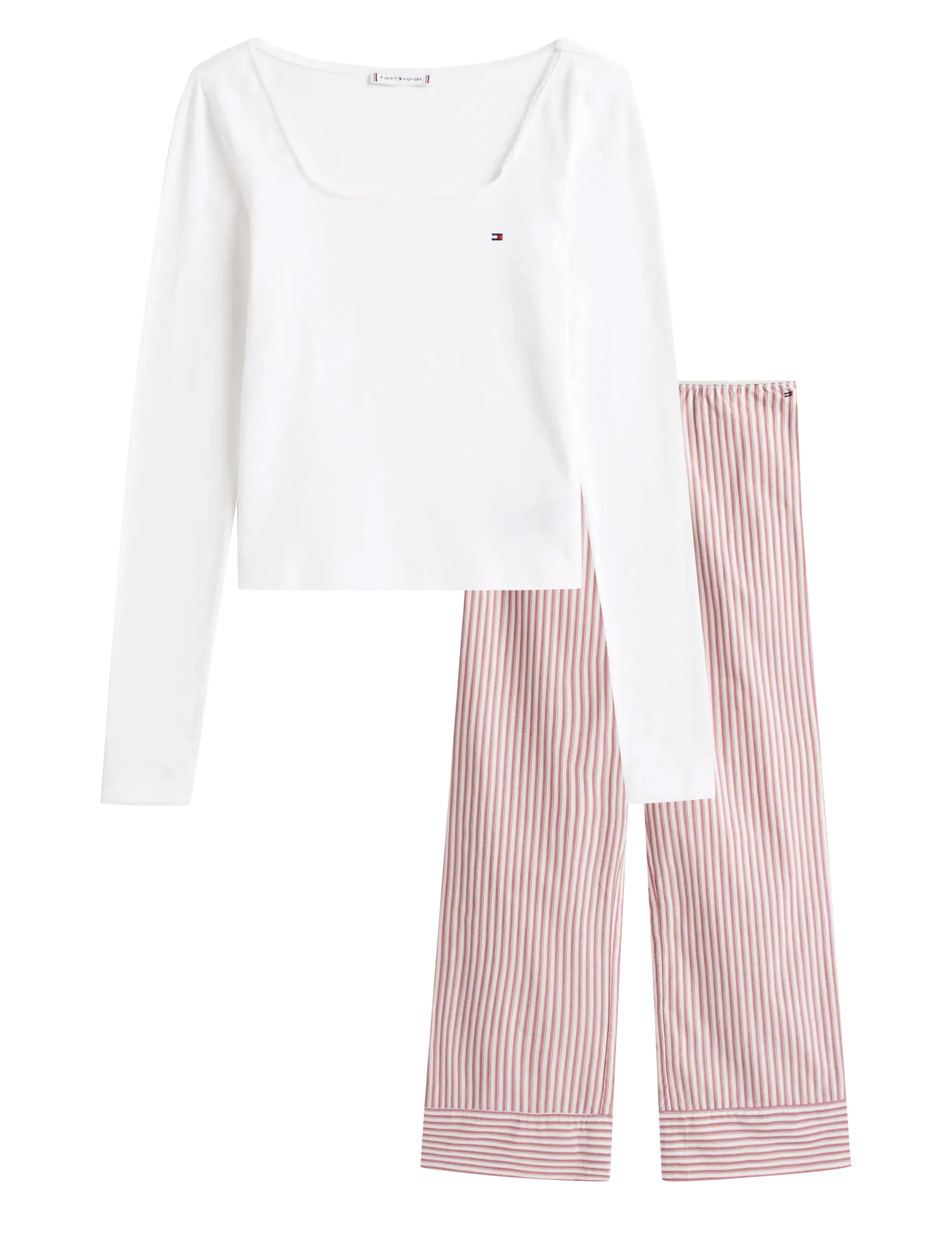 Tommy Hilfiger LS TEE POINTELLE POPLIN PJ SET - Pyjamas - ECRU POINTELLE/ BLAZER STP PRIM RED / white
