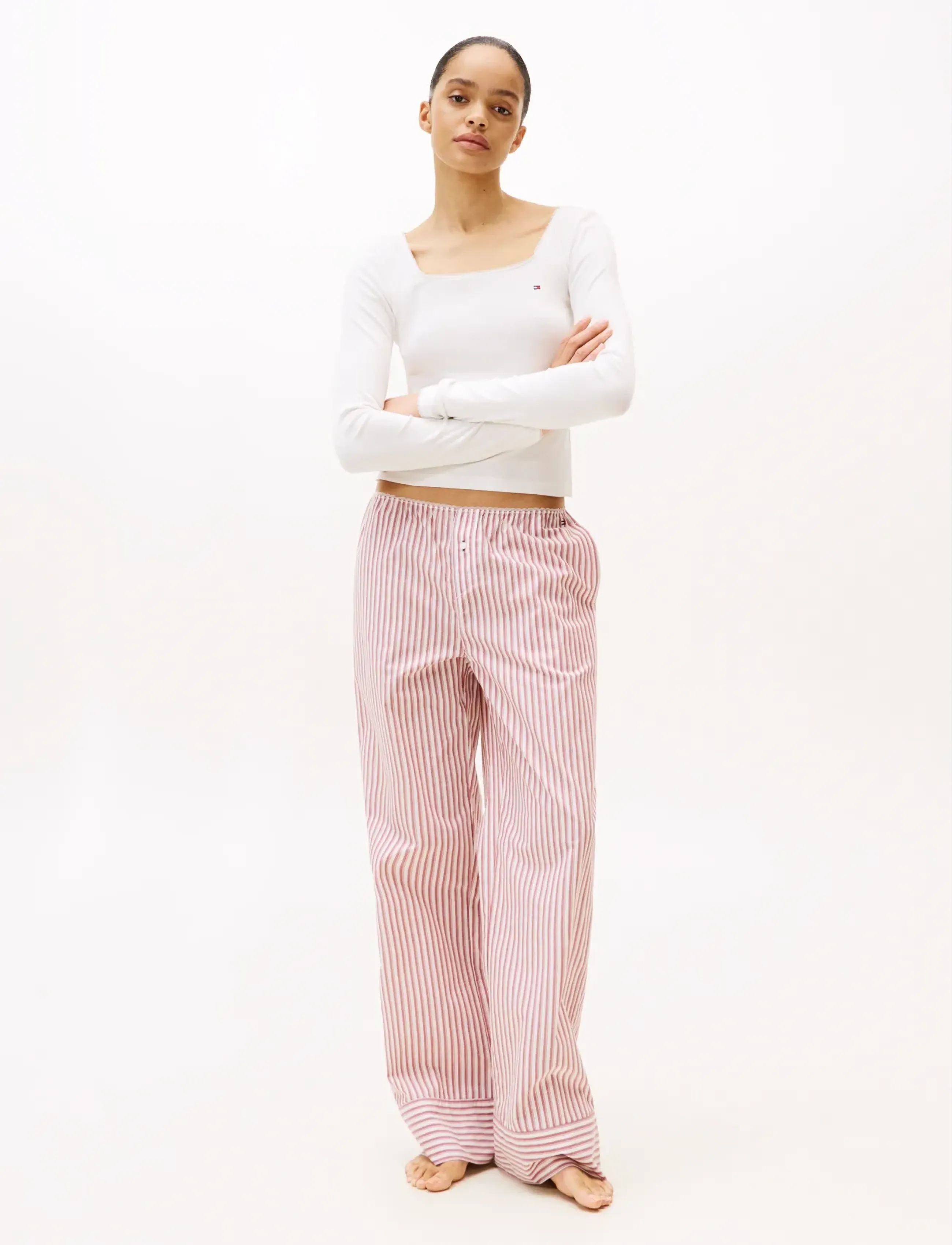 Tommy Hilfiger - LS TEE POINTELLE POPLIN PJ SET - pidžaamad - ecru pointelle/ blazer stp prim red - 4