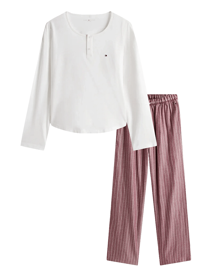 Tommy Hilfiger - GIFT LS TEE FLNL SET W.SLIPPERS - pyjamas - ecru thin stripe rouge - 1