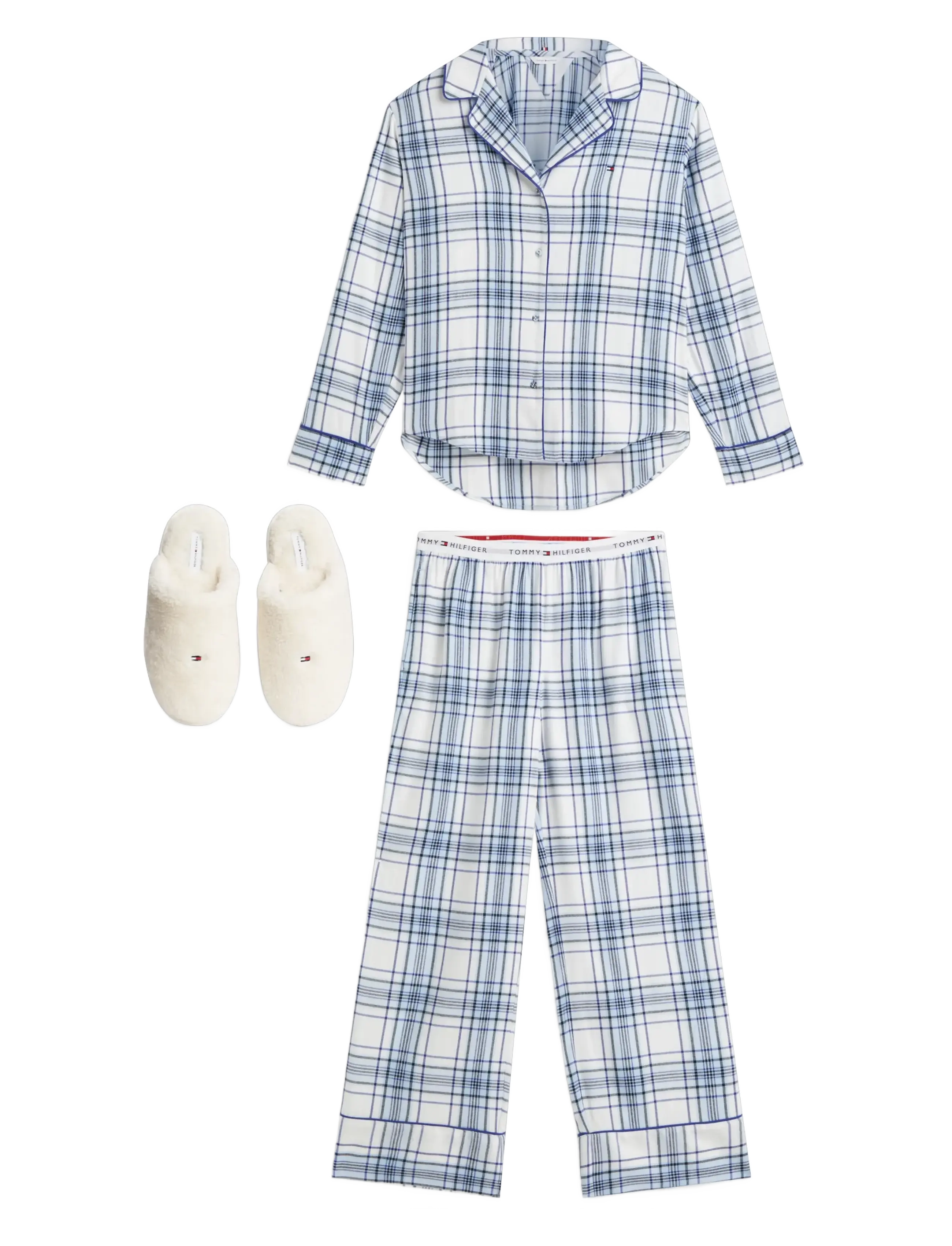 Tommy Hilfiger GIFT LS FLNL SHIRT SET SLIPPERS - Nachtwäsche - CITY CHECK SKY BLUE / blue