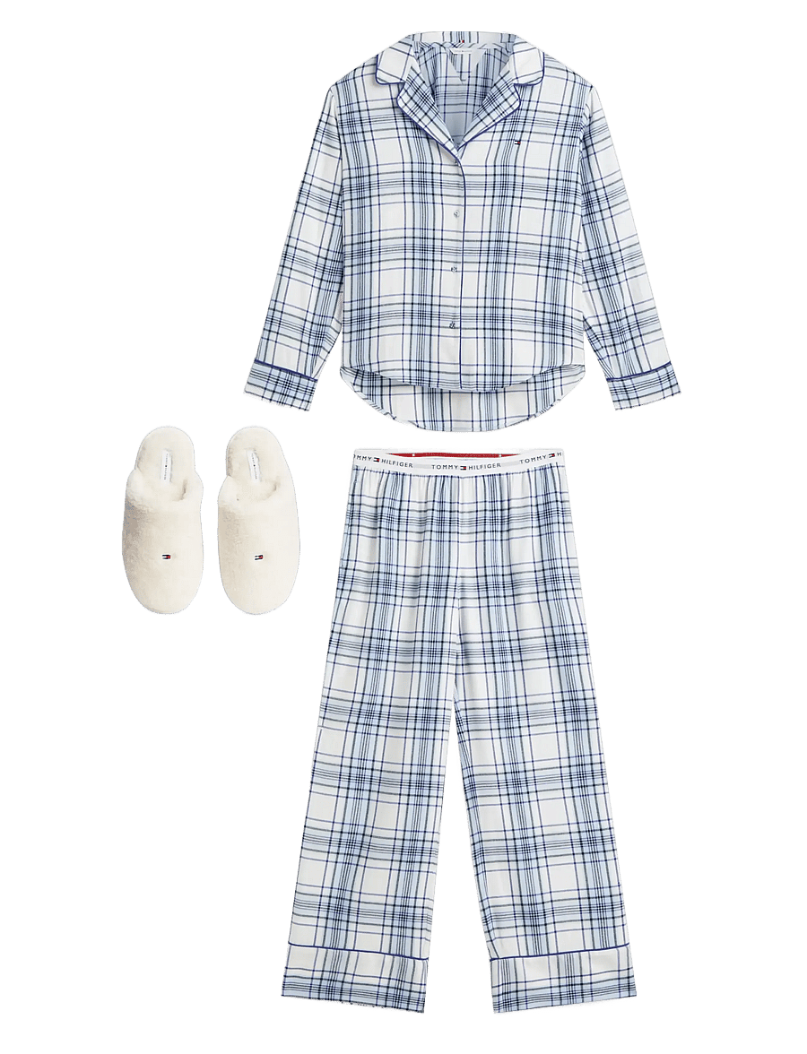 Tommy Hilfiger - GIFT LS FLNL SHIRT SET SLIPPERS - pyjamas - city check sky blue - 1