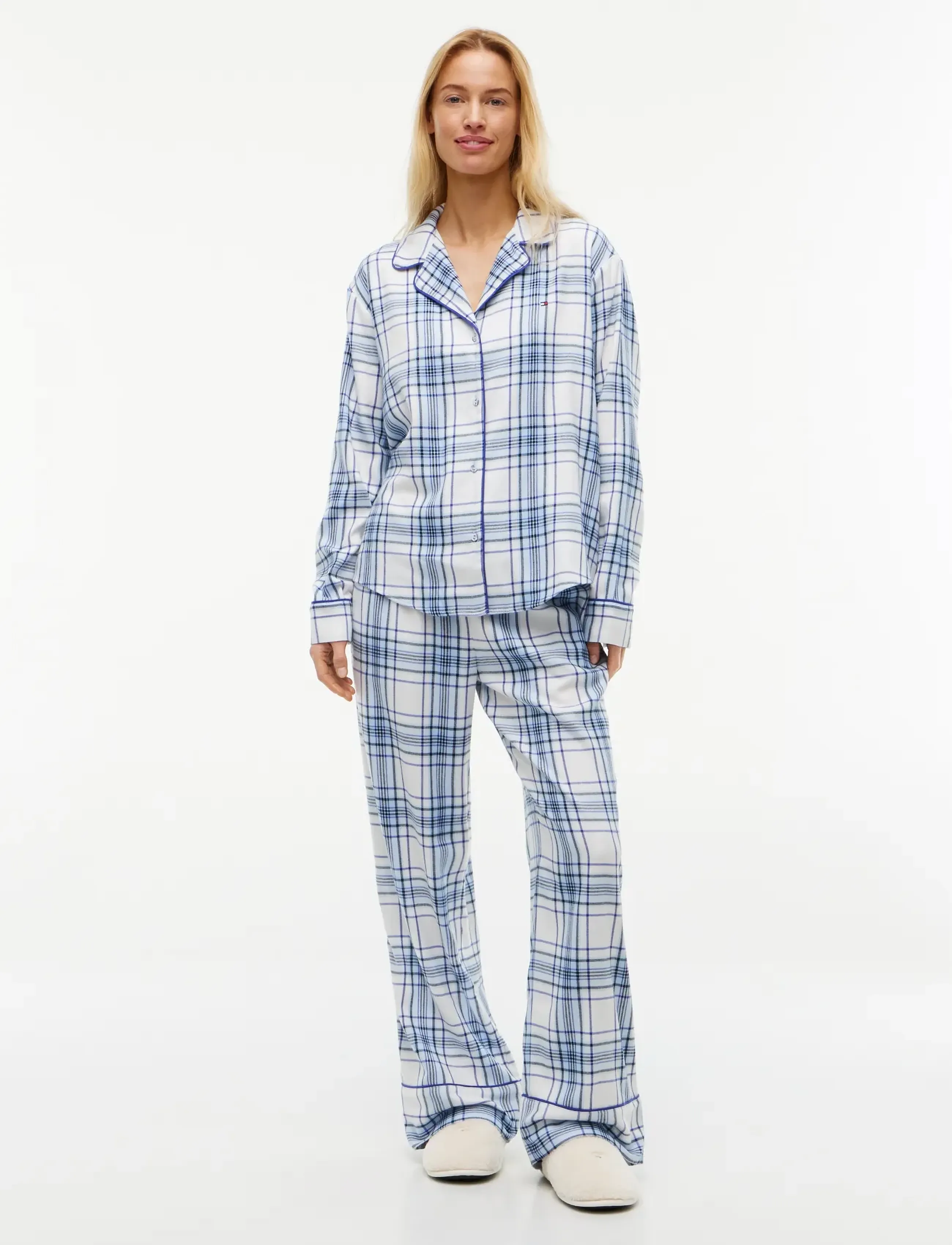 Tommy Hilfiger - GIFT LS FLNL SHIRT SET SLIPPERS - pyjamas - city check sky blue - 0