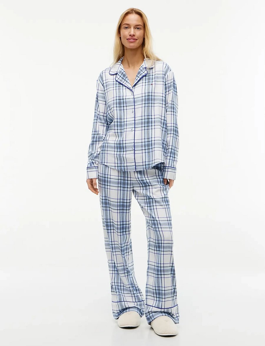 Tommy Hilfiger - GIFT LS FLNL SHIRT SET SLIPPERS - pyjamas - city check sky blue - 0