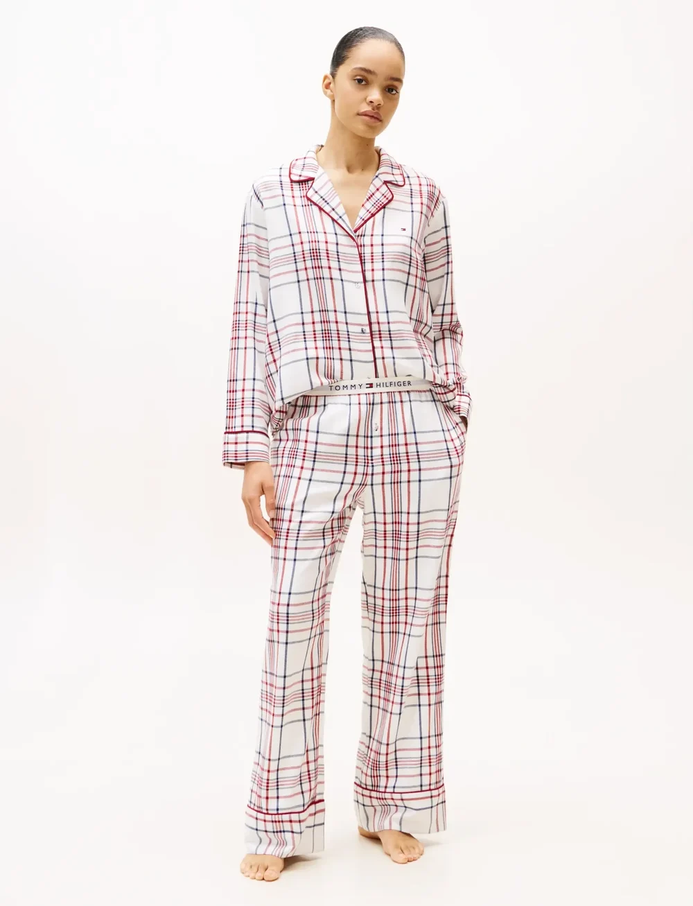 Tommy Hilfiger - GIFT LS FLNL SHIRT SET SLIPPERS - pidžaamad - city plaid ivory silk - 0