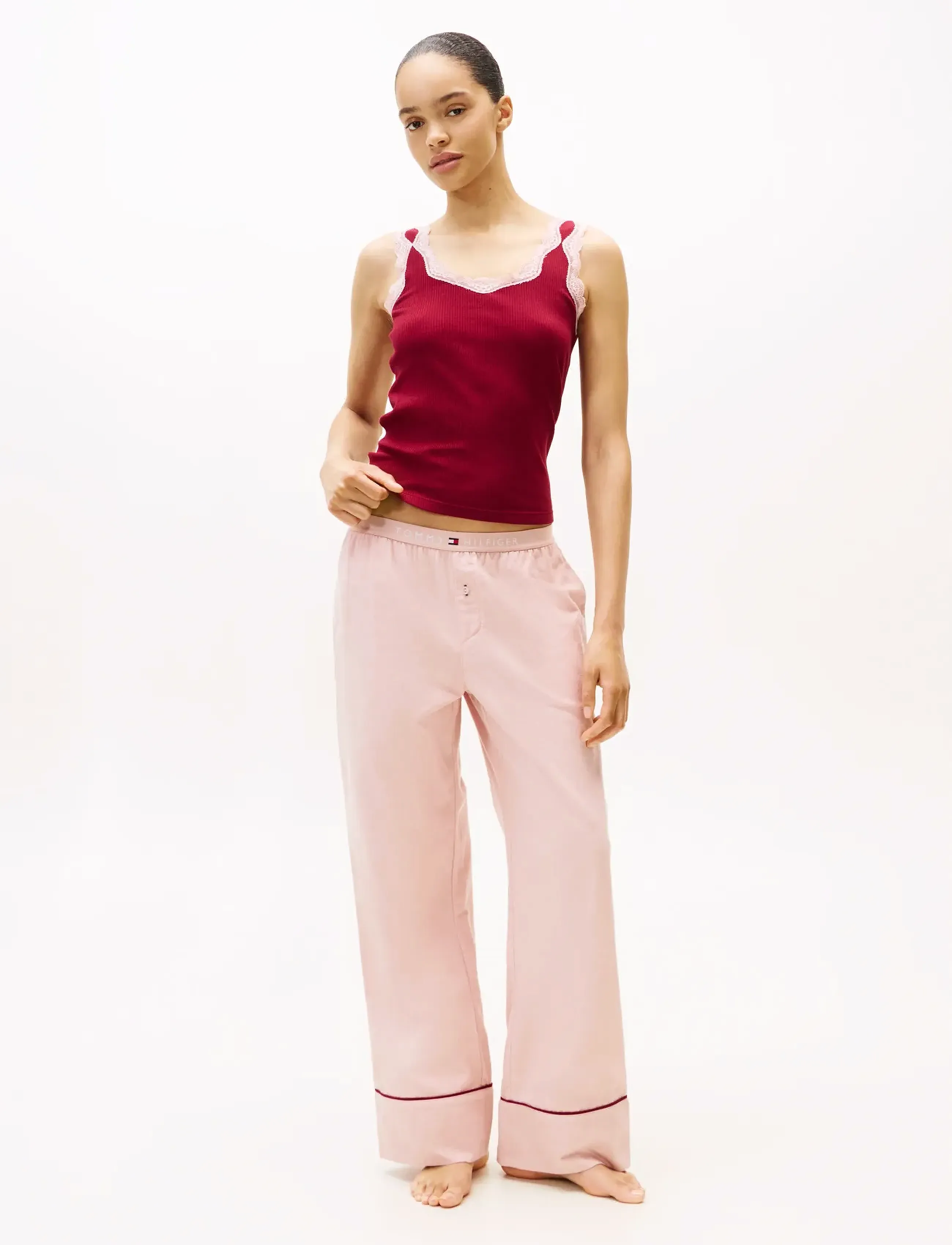 Tommy Hilfiger Solid Flannel Pants, Kvinder, Piped Flanell Pyjamasbukser, Pink, Str: XS