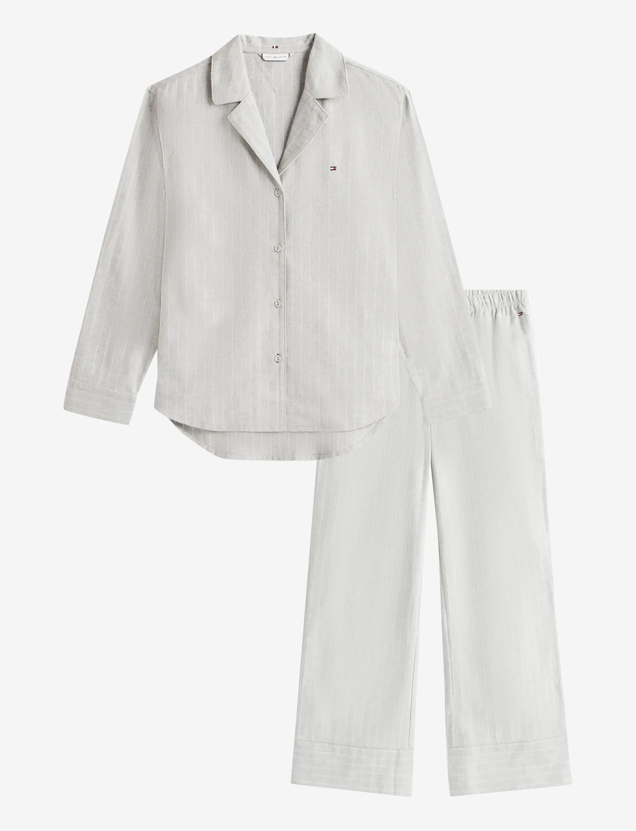 Tommy Hilfiger - LS STRIPE FLNL SHIRT PJ SET - thin stripe light grey - 1