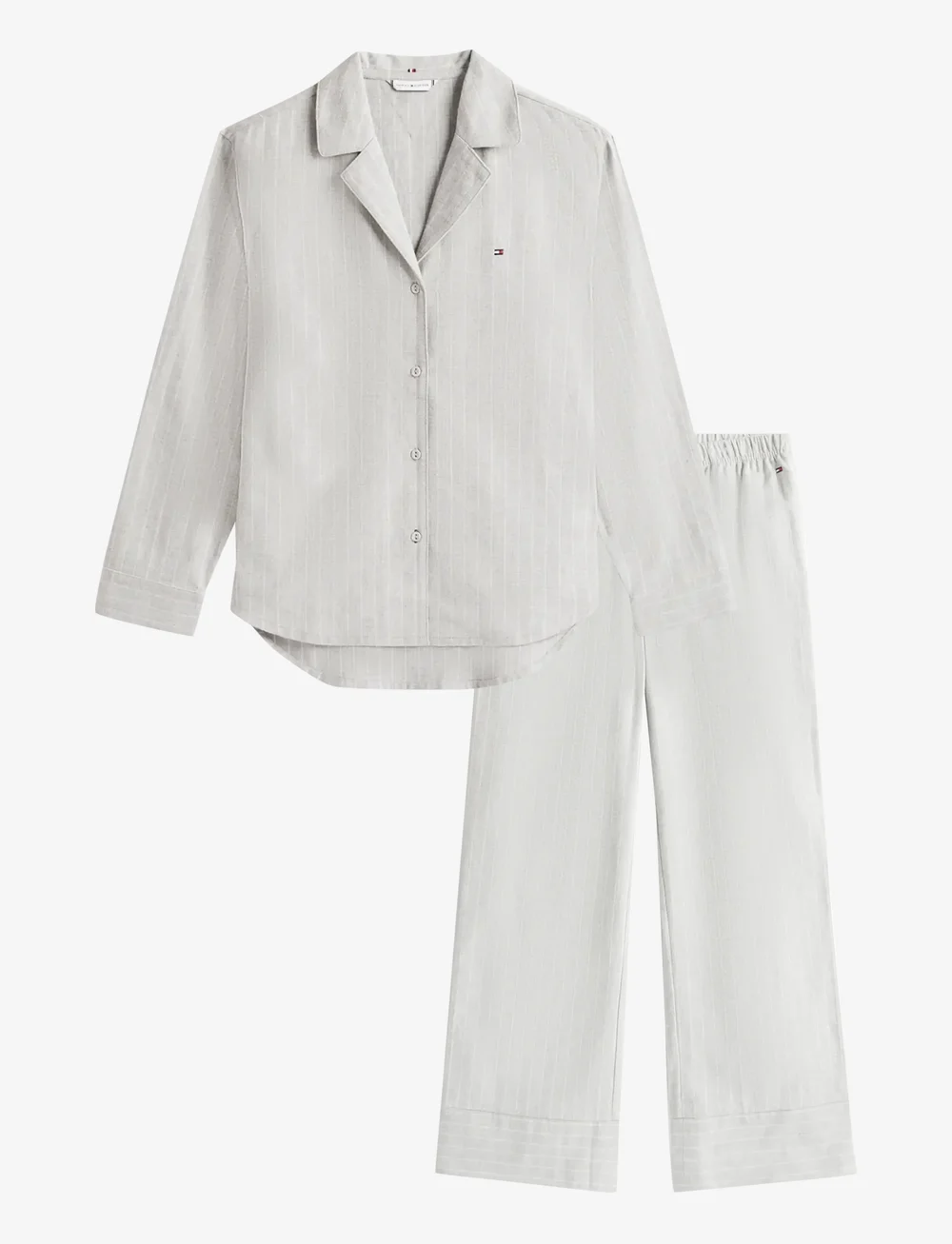 Tommy Hilfiger - LS STRIPE FLNL SHIRT PJ SET - pyjamas - thin stripe light grey - 1