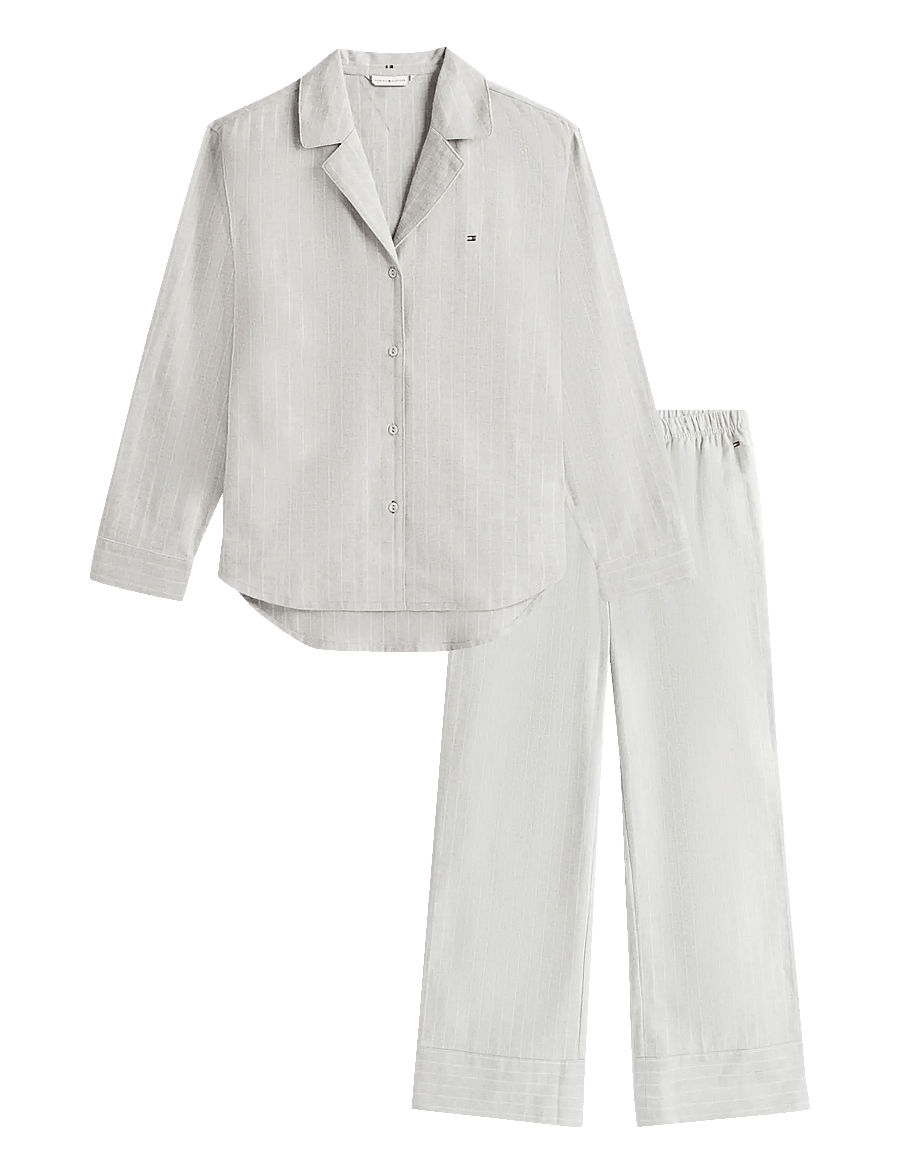 Tommy Hilfiger - LS STRIPE FLNL SHIRT PJ SET - thin stripe light grey - 1