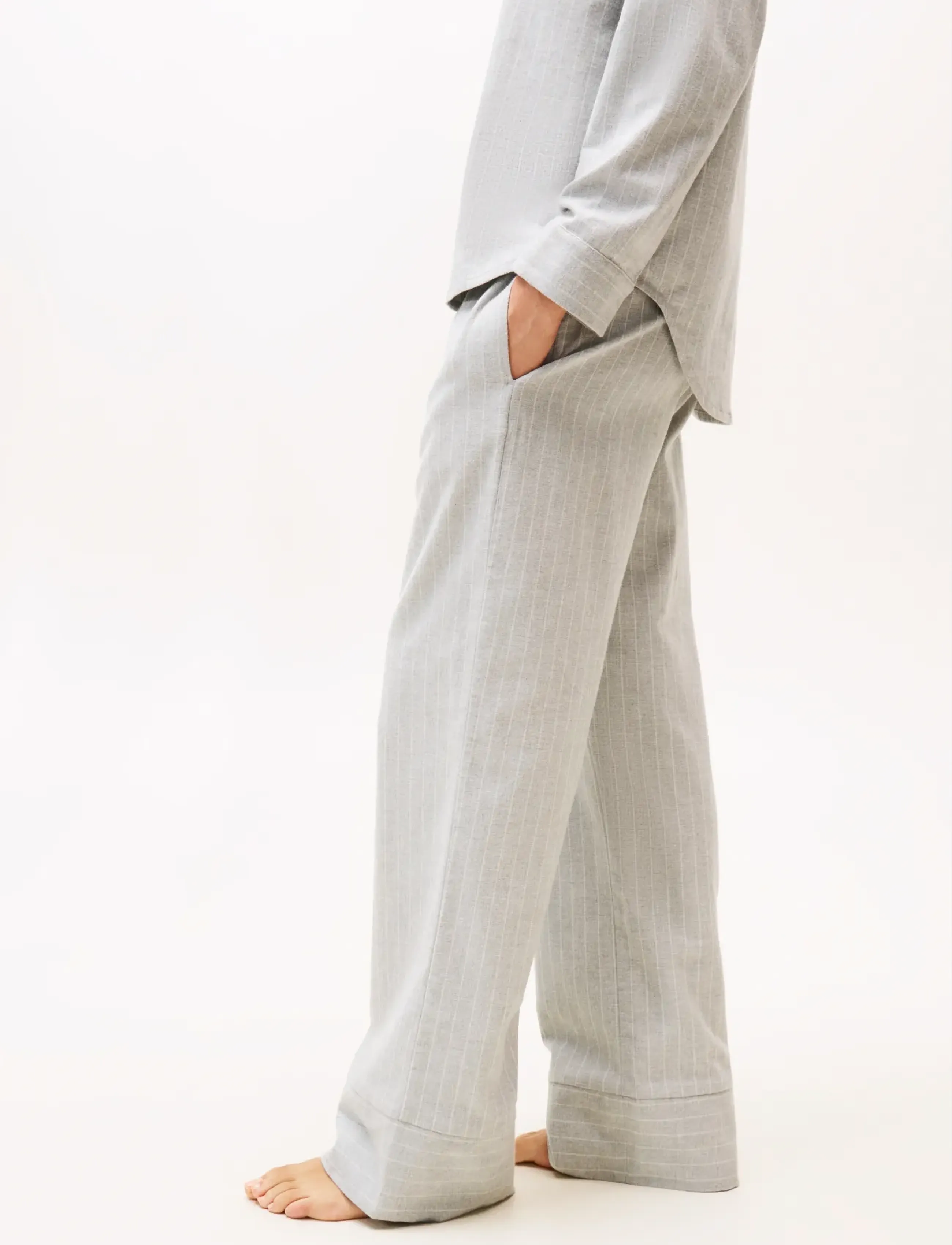 Tommy Hilfiger - LS STRIPE FLNL SHIRT PJ SET - thin stripe light grey - 4