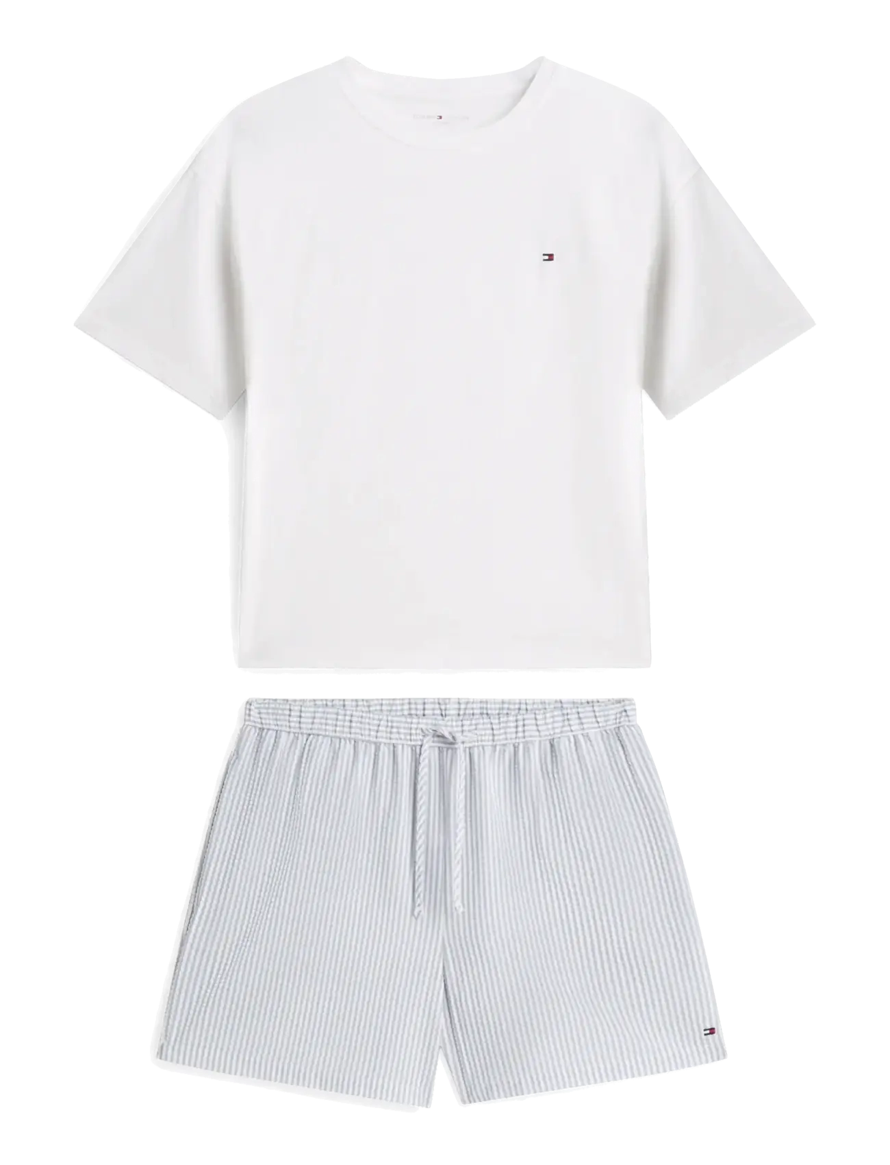 Tommy Hilfiger JERSEY TEE SEERSUCKER SHORT SET - Pidžaamad - WHITE   ITHACA BRISK BLUE / white