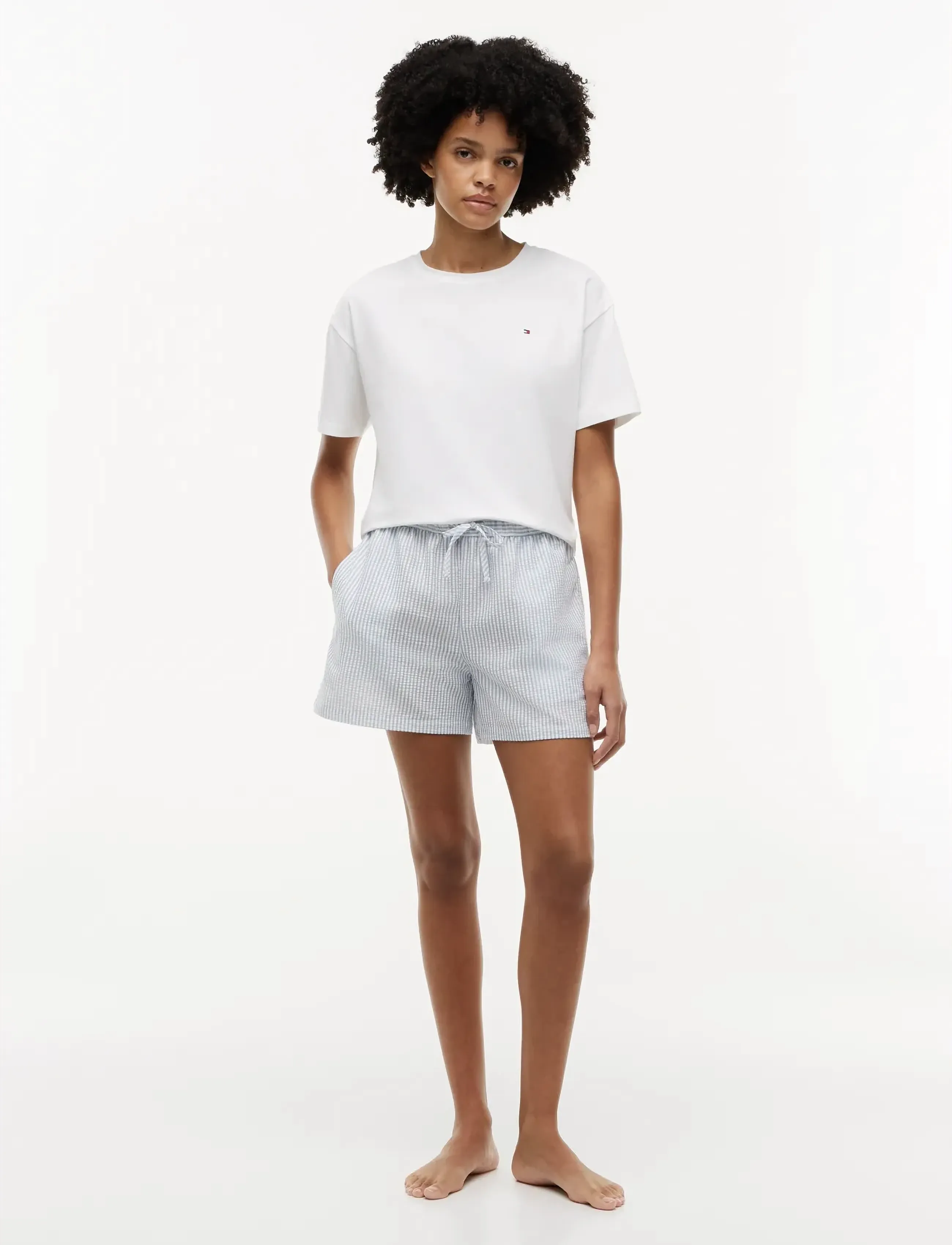 Tommy Hilfiger Jersey Tee Seersucker Short Set, M, Night & Loungewear, Weiß - Pyjamas (set), Frauen