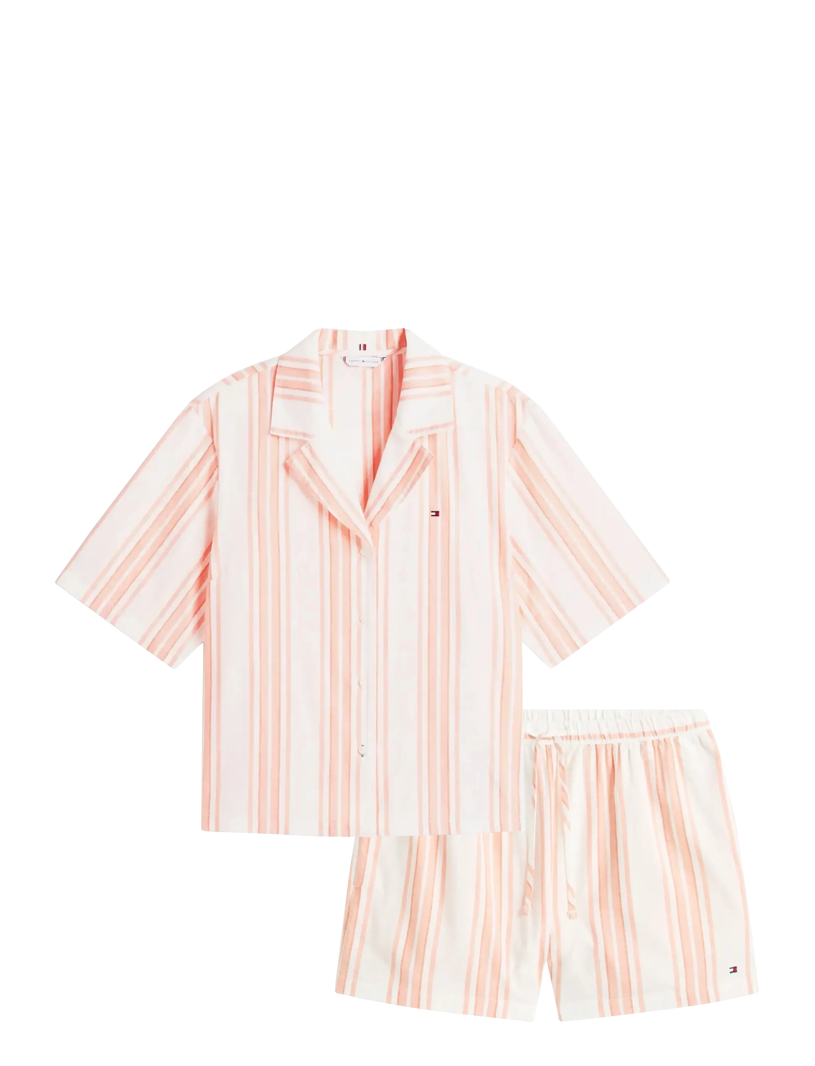 Tommy Hilfiger SS SHIRT LINEN PJ SHORTS SET - Pyjamas - TENNIS COURT STRIPE PEACH / coral