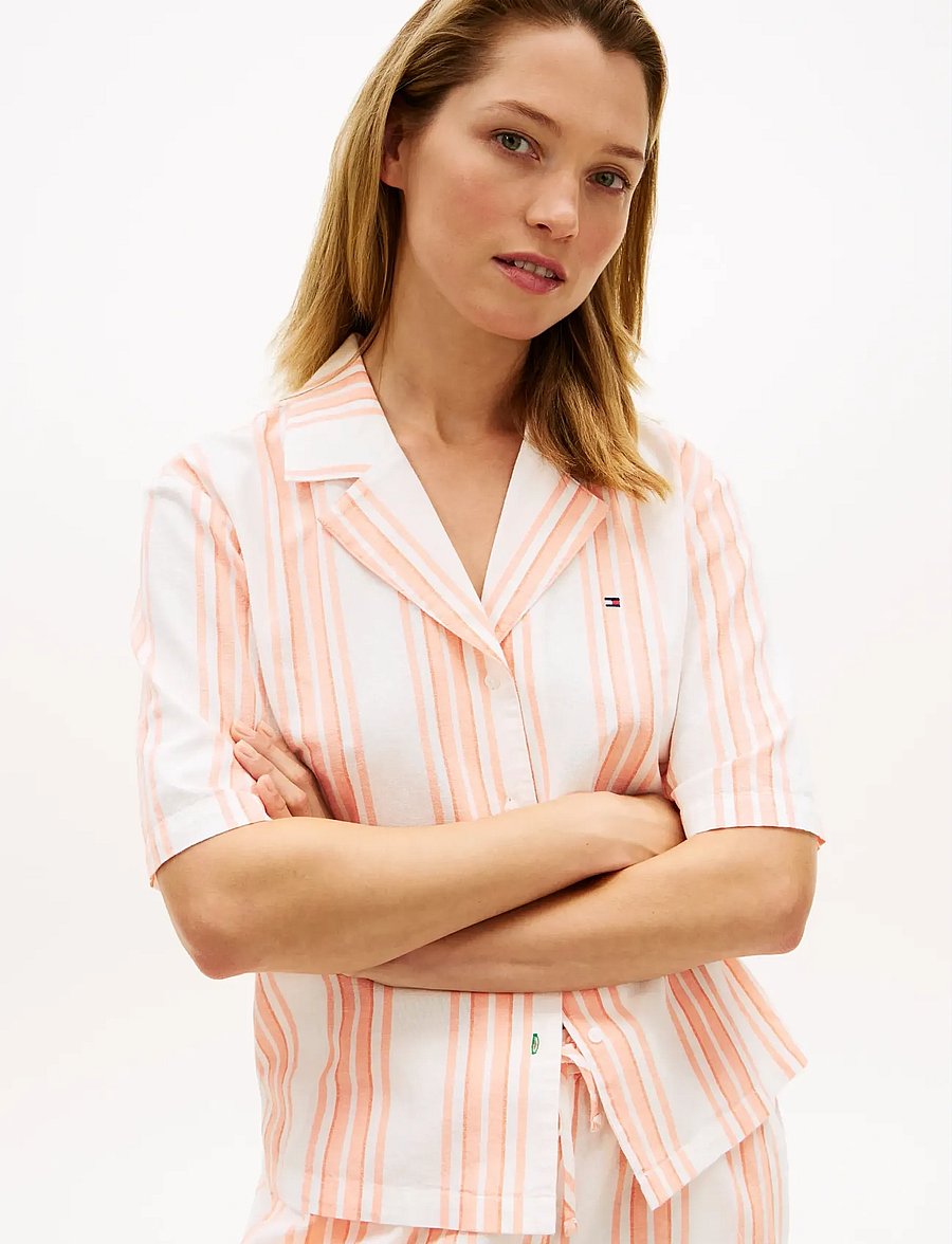 Tommy Hilfiger - SS SHIRT LINEN PJ SHORTS SET - pyjamas - tennis court stripe peach - 3