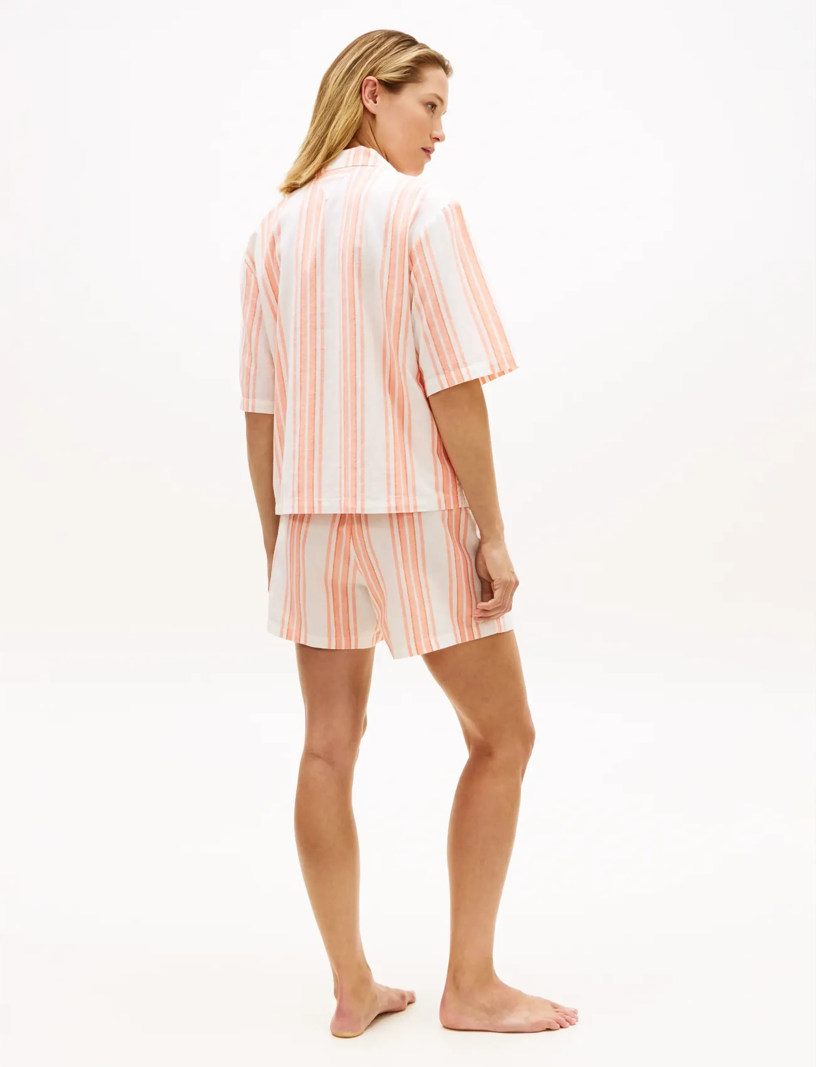 Tommy Hilfiger - SS SHIRT LINEN PJ SHORTS SET - pyjamas - tennis court stripe peach - 5