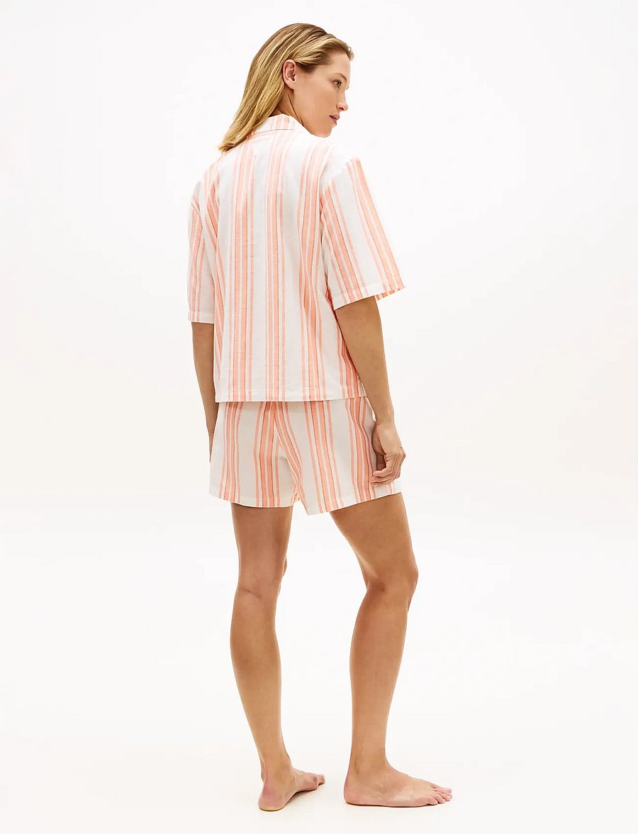 Tommy Hilfiger - SS SHIRT LINEN PJ SHORTS SET - pyjamas - tennis court stripe peach - 5
