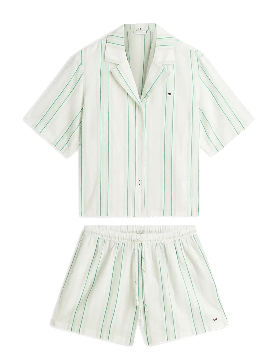 Tommy Hilfiger - SS SHIRT LINEN PJ SHORTS SET - pyjamas - tennis court stripe green - 1