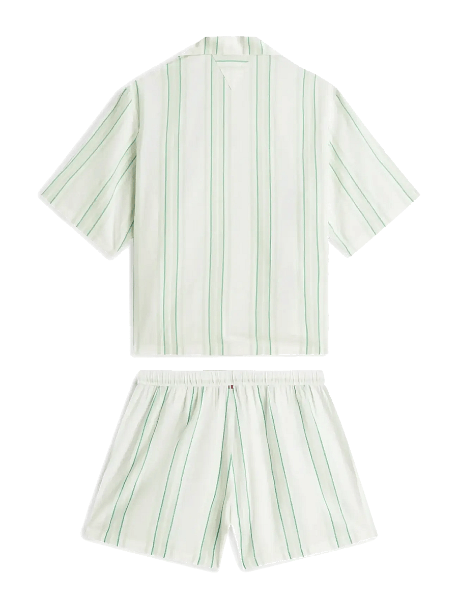 Tommy Hilfiger - SS SHIRT LINEN PJ SHORTS SET - pyjamas - tennis court stripe green - 2