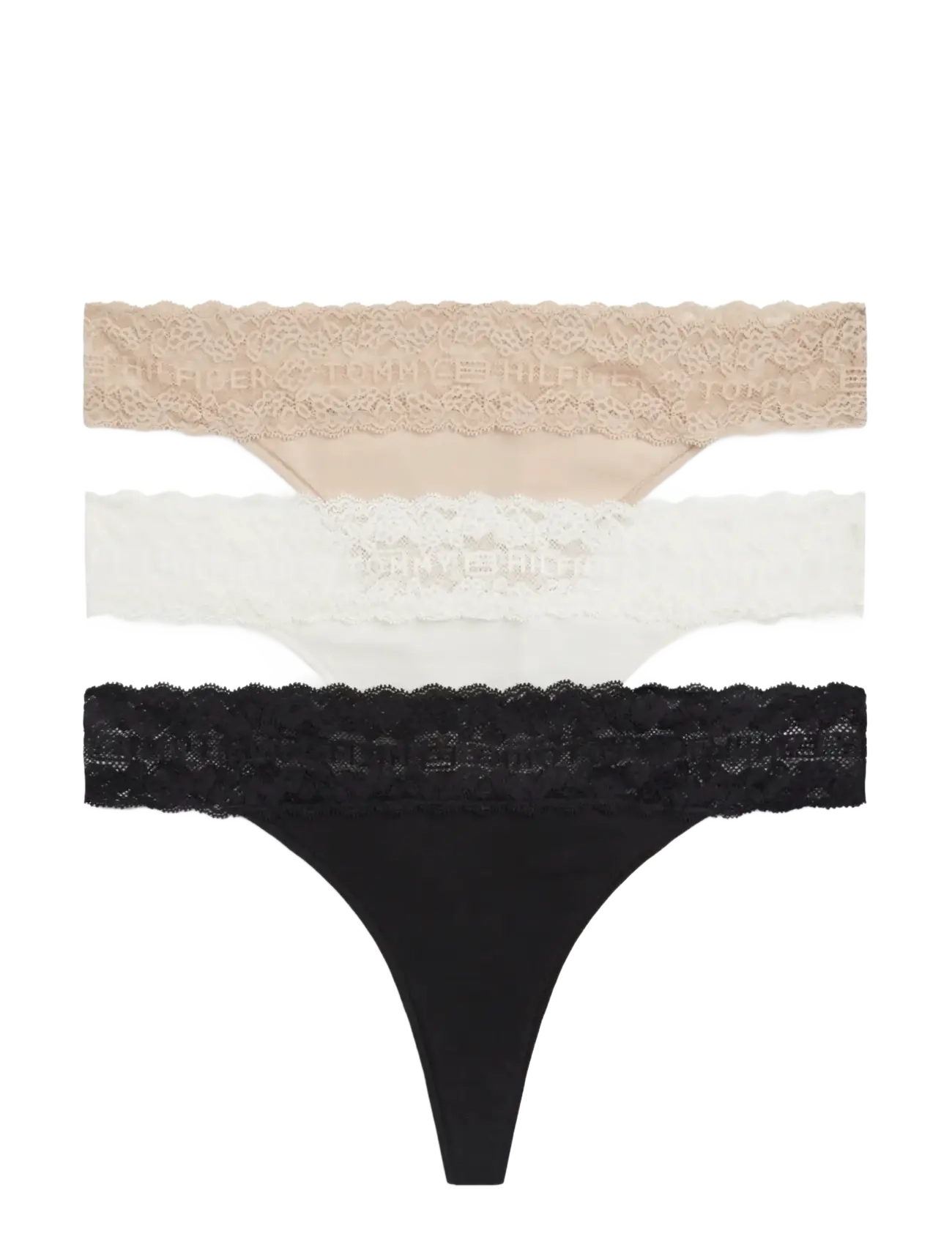 Tommy Hilfiger 3 PACK TANGA THONG - Stringtrusser - IVORY MISTY BLUSH BLACK / multi