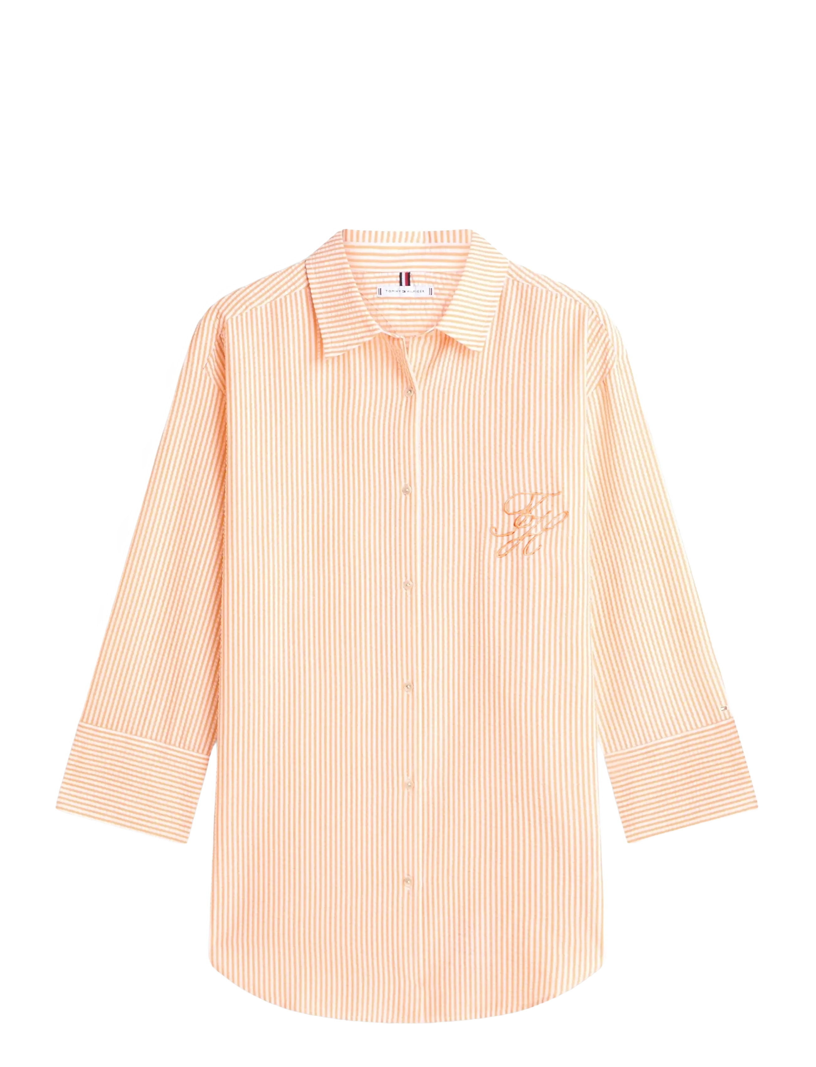 Tommy Hilfiger SEERSUCKER LONG SHIRT - Blouses & Shirts - ITHACA STRIPE ORANGE HYPE  WHITE / orange