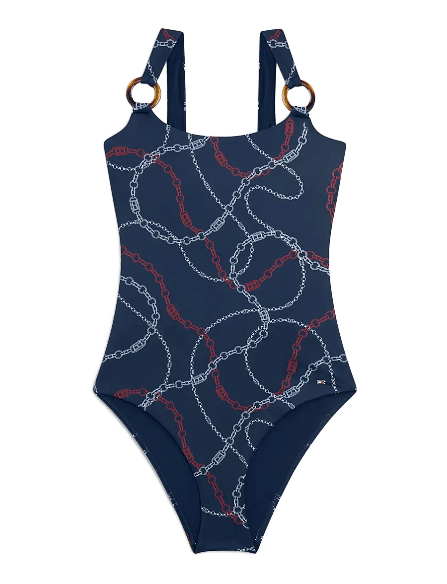 Tommy Hilfiger - SCOOP BACK OP PRINT (EXT) - badedragter - chain rope navy - 1